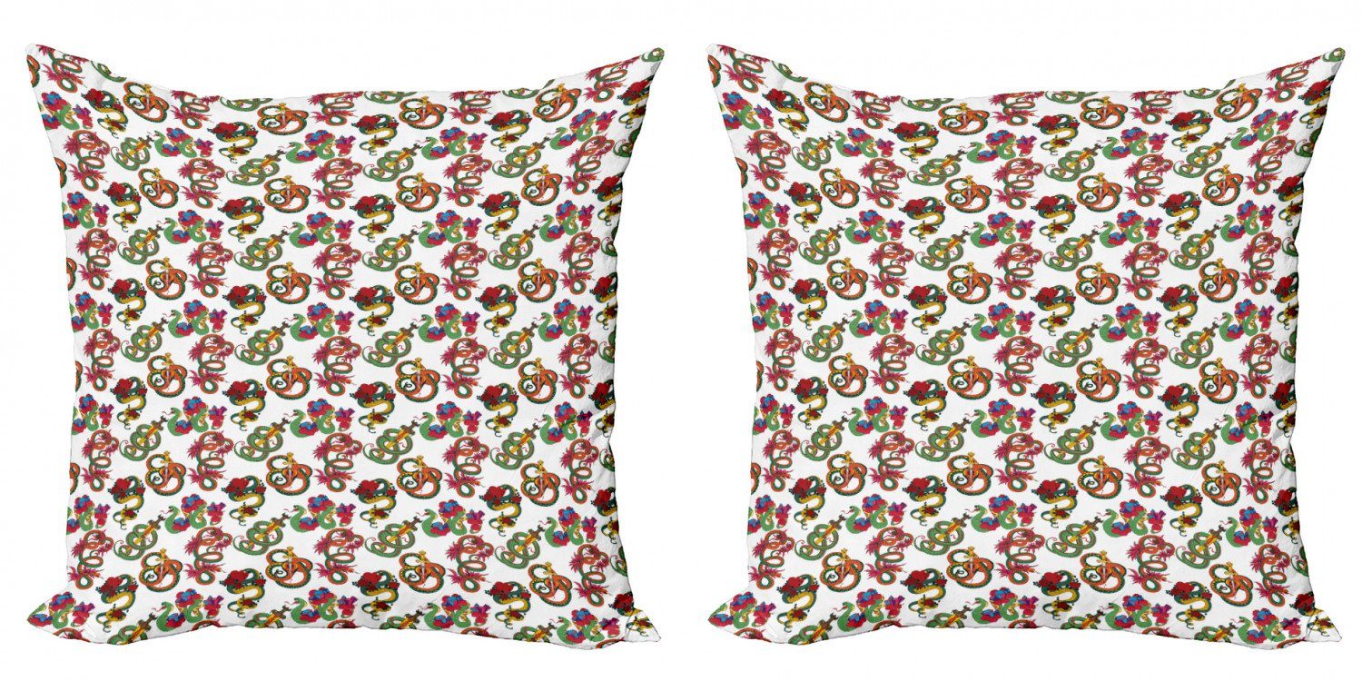 Kissenbezüge Modern Accent Drachen und Doppelseitiger Schlangen Digitaldruck, Abakuhaus (2 Ornament Stück), Blumen