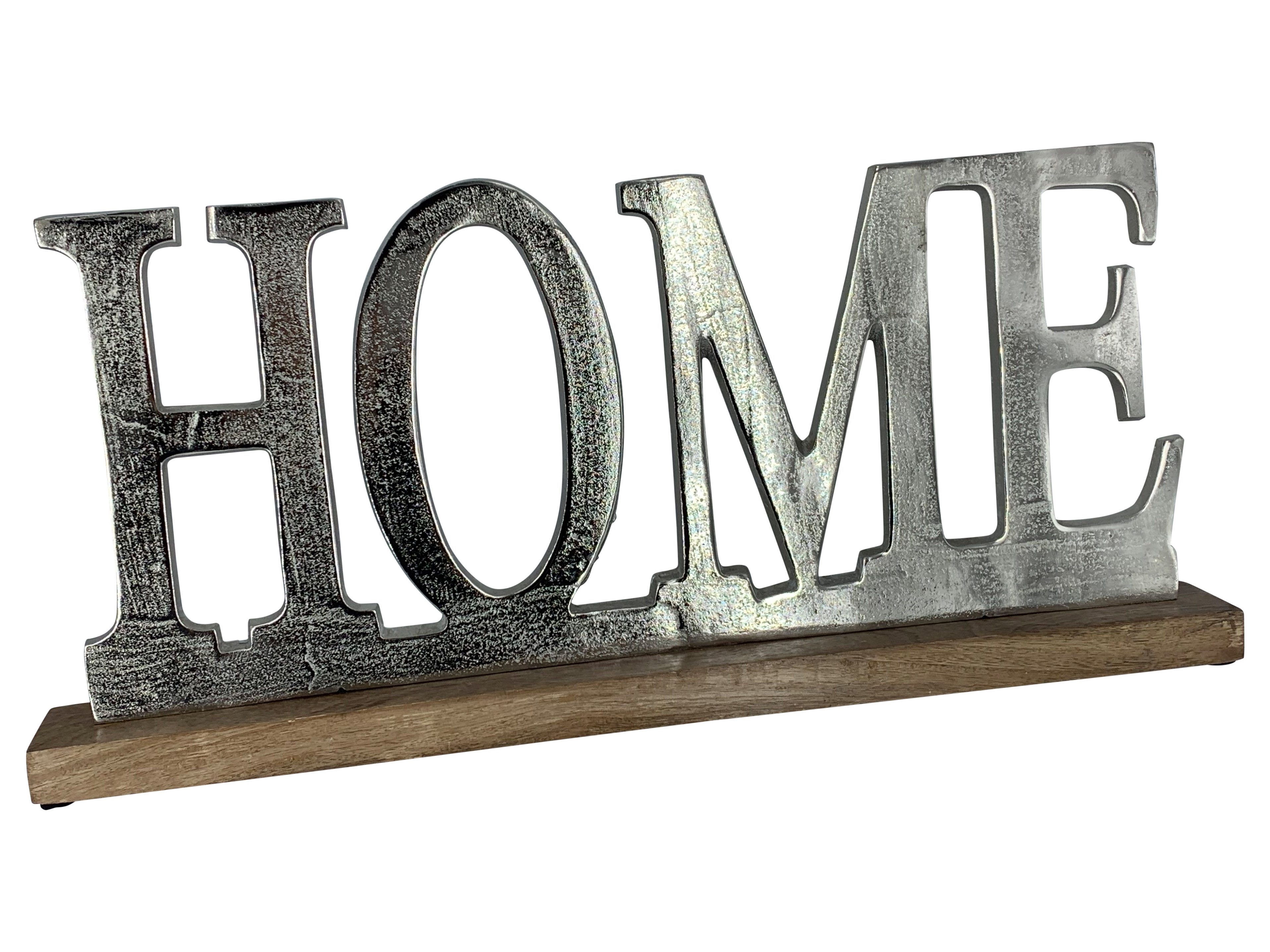 Deko-Schriftzug Home Aluminium auf Mangoholz Sockel extra Gross 48cm