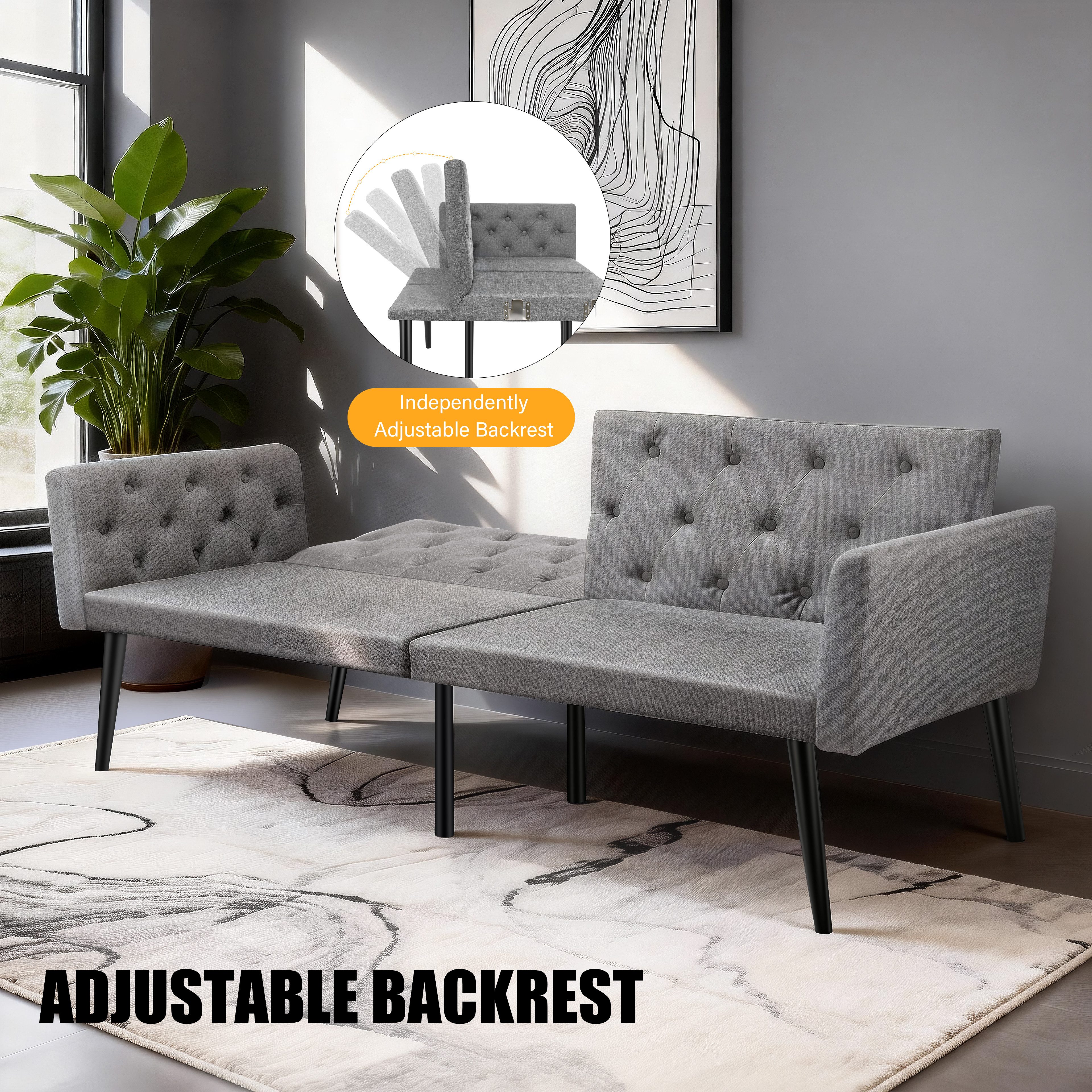 oyajia Schlafsofa mit Bettfunktion, klappbarer 2-Sitzer mit verstellbarer Rückenlehne, Polsterbett Multifunktion-Schlafsofa mit verstellbarer Rückenlehne, Ergonomisch, Max. bis 180KG