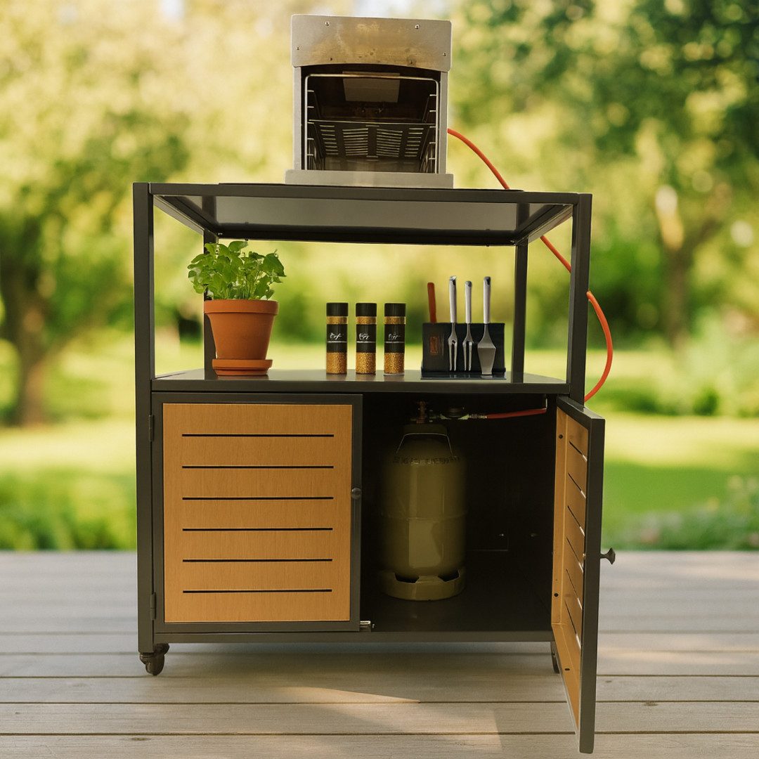 abc HOME Outdoor-Küche Küchenwagen Industrial mit Gasfach, fahrbar, verzinkt, Verzinkter & pulverbeschichteter Stahl