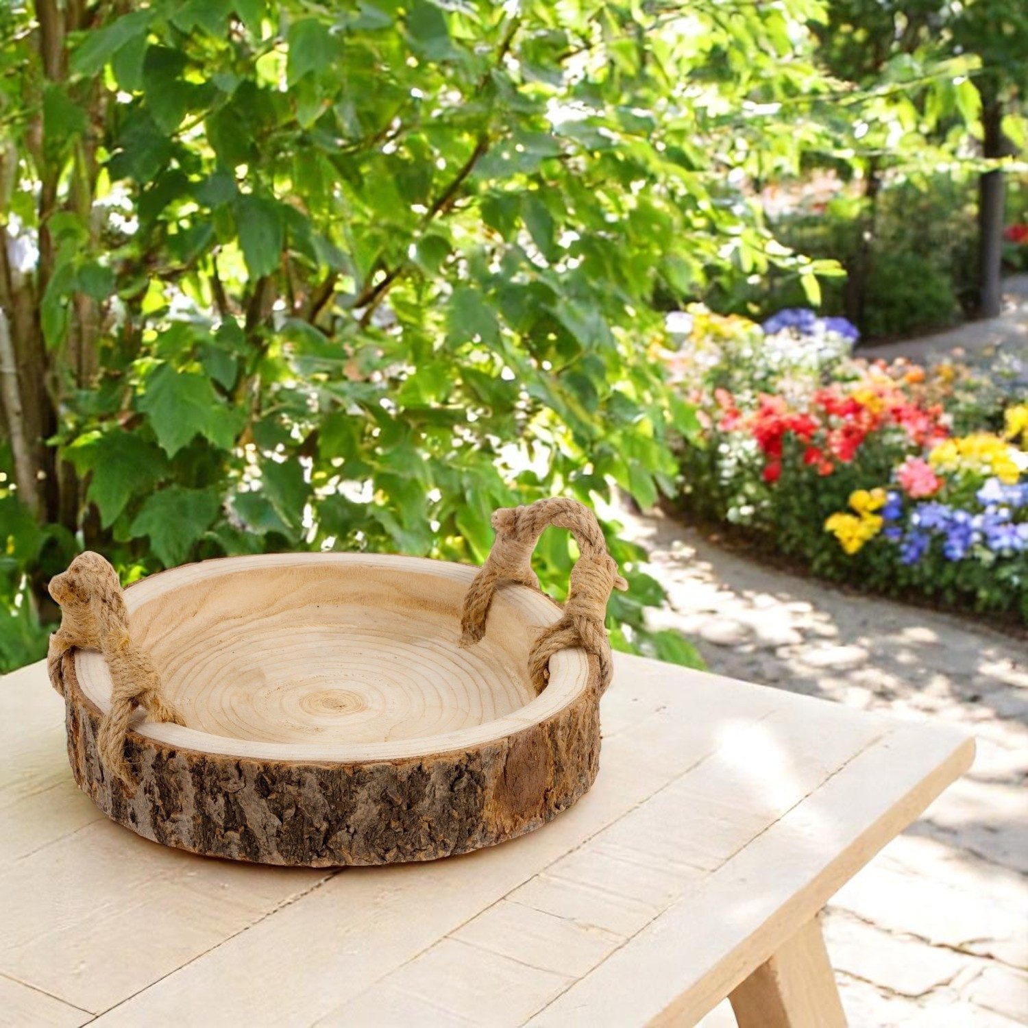 meberg Dekotablett Holz 30 cm Braumrinde Holztablett rund rustikal Serviert günstig online kaufen