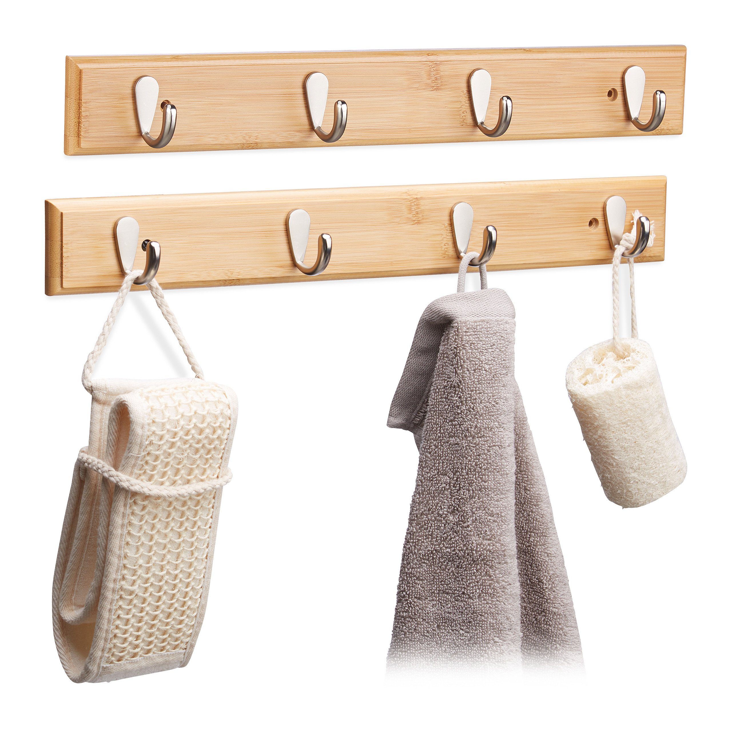 relaxdays Hakenleiste 2 x Hakenleiste Bambus günstig online kaufen