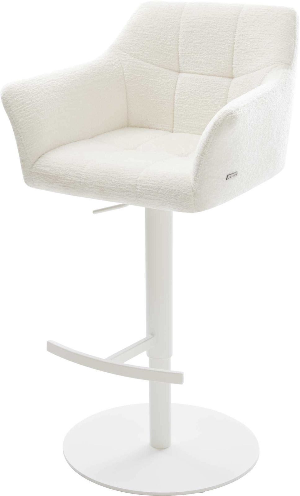 DELIFE Barhocker Yulo-Flex, Drehfuß höhenverstellbar Metall Weiß Bouclé Soft Beige