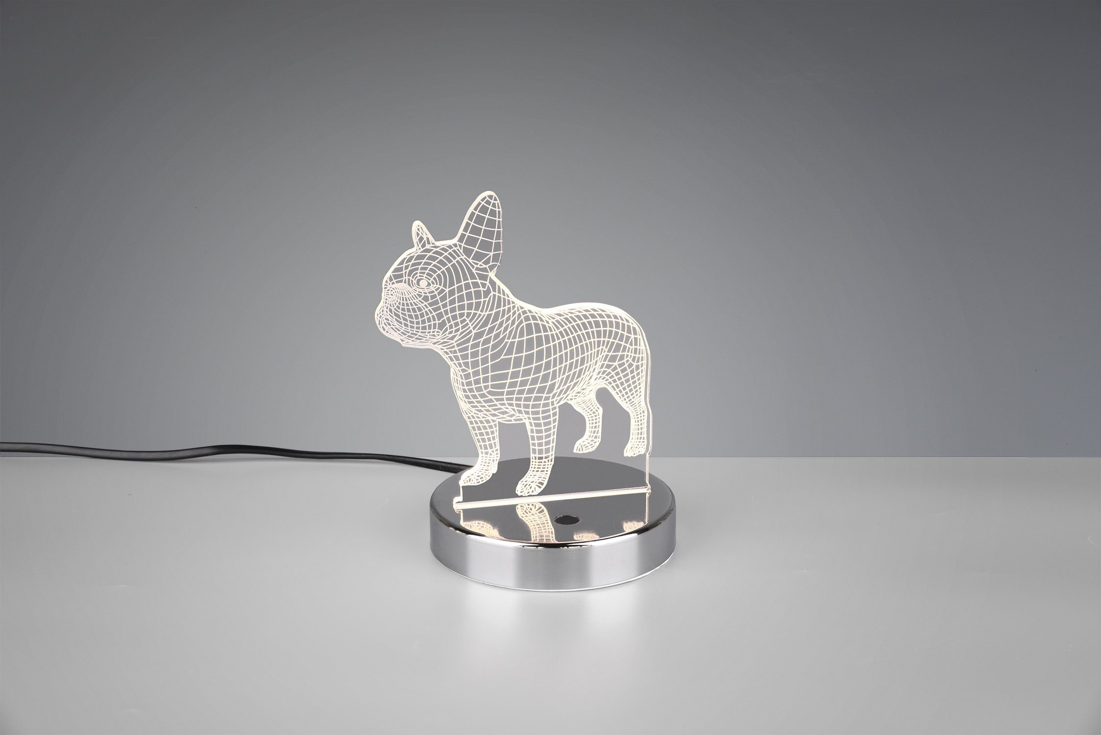 TRIO Leuchten LED Dog, integriert, LED im Tischleuchte Warmweiß, Tischlampe Touchschalter Farbwechsel, per 3D-Optik, Hunde-Design fest Farbwechsel und