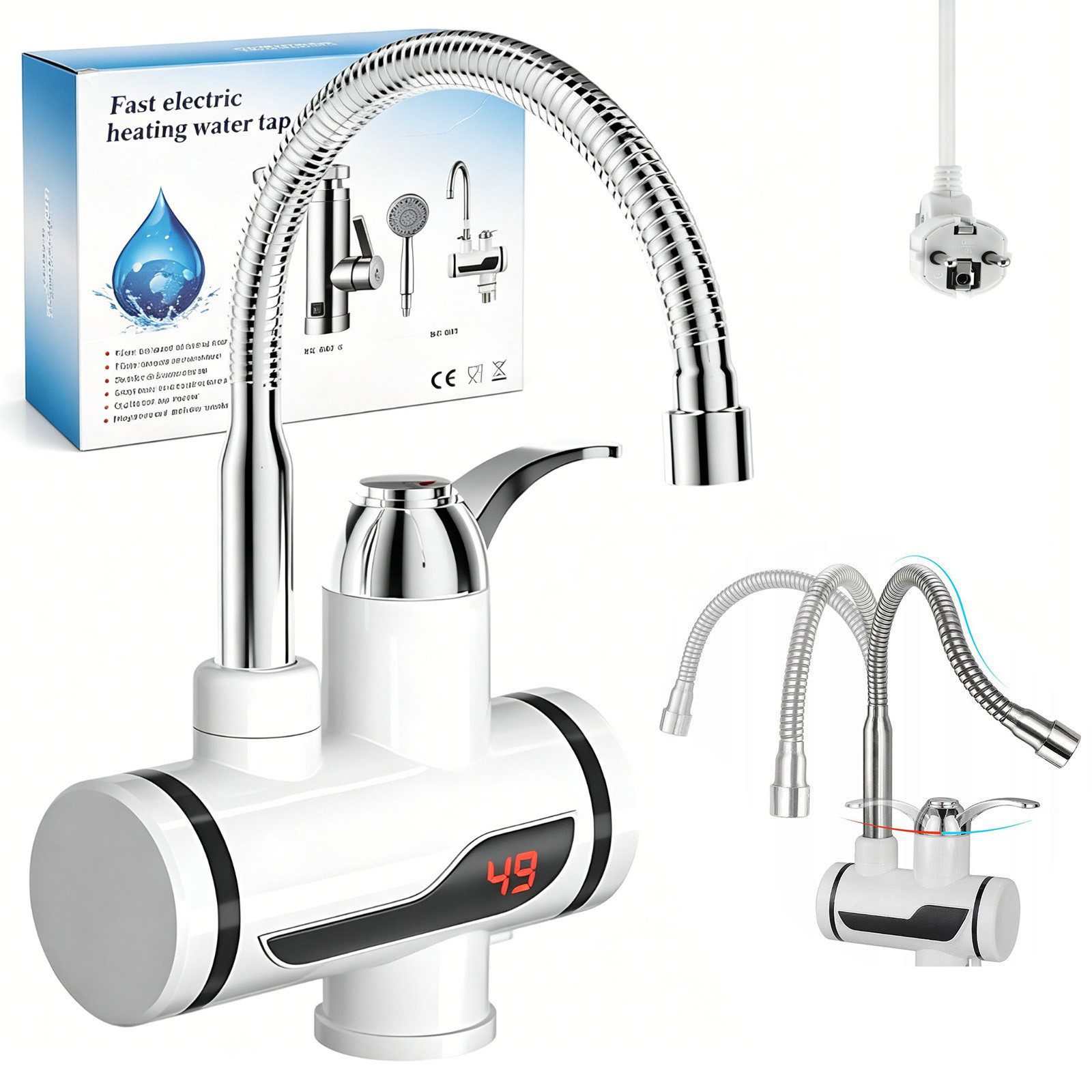 AKKEE Küchenarmatur Sofort-Warmwasserhahn mit LCD-Anzeige elektrischer Warmwasserbereiter Wasserhahn für Küche Durchlauferhitzer