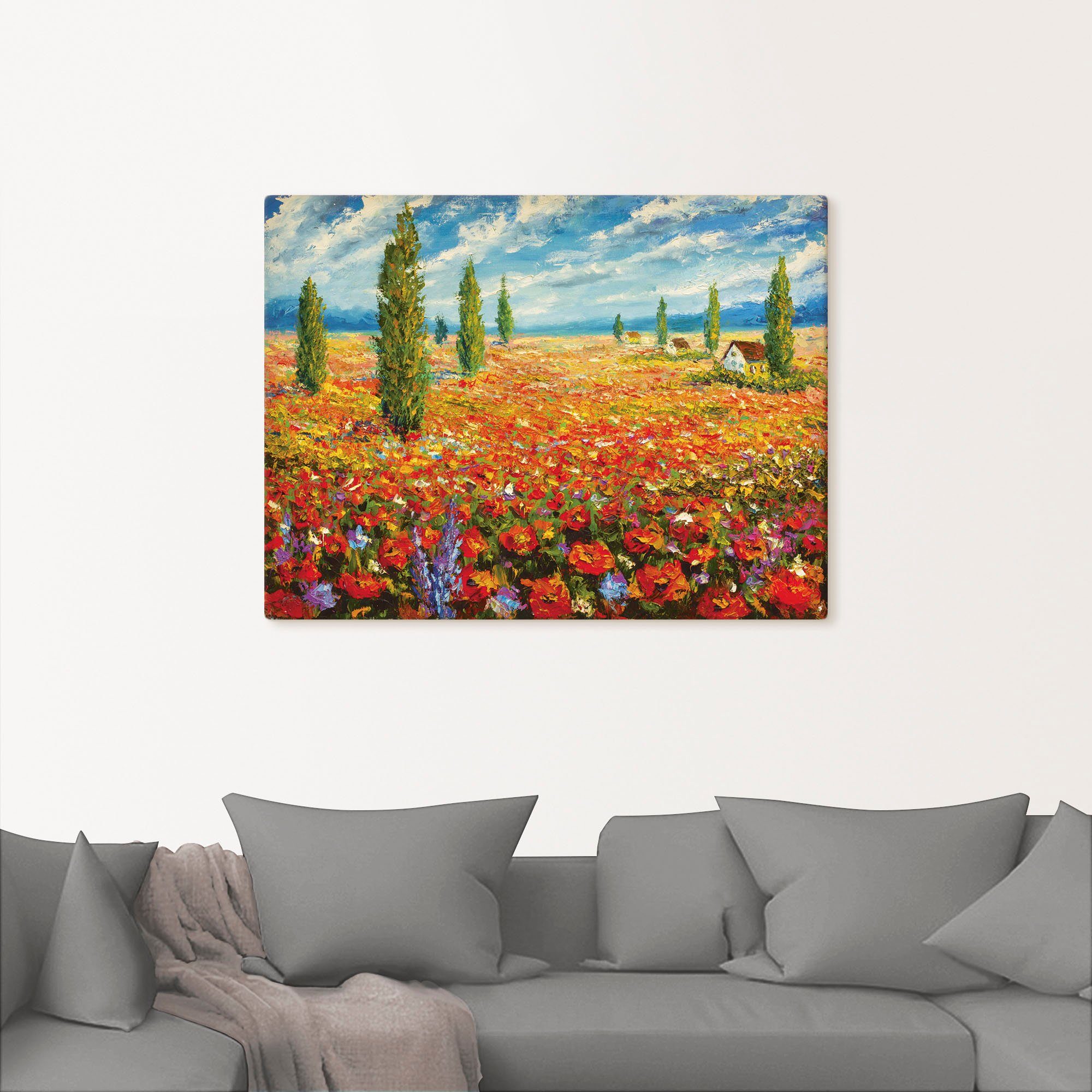 Artland Leinwandbild Mohnblumenwiese, Blumenwiese (1 St), auf Holzrahmen gespannt