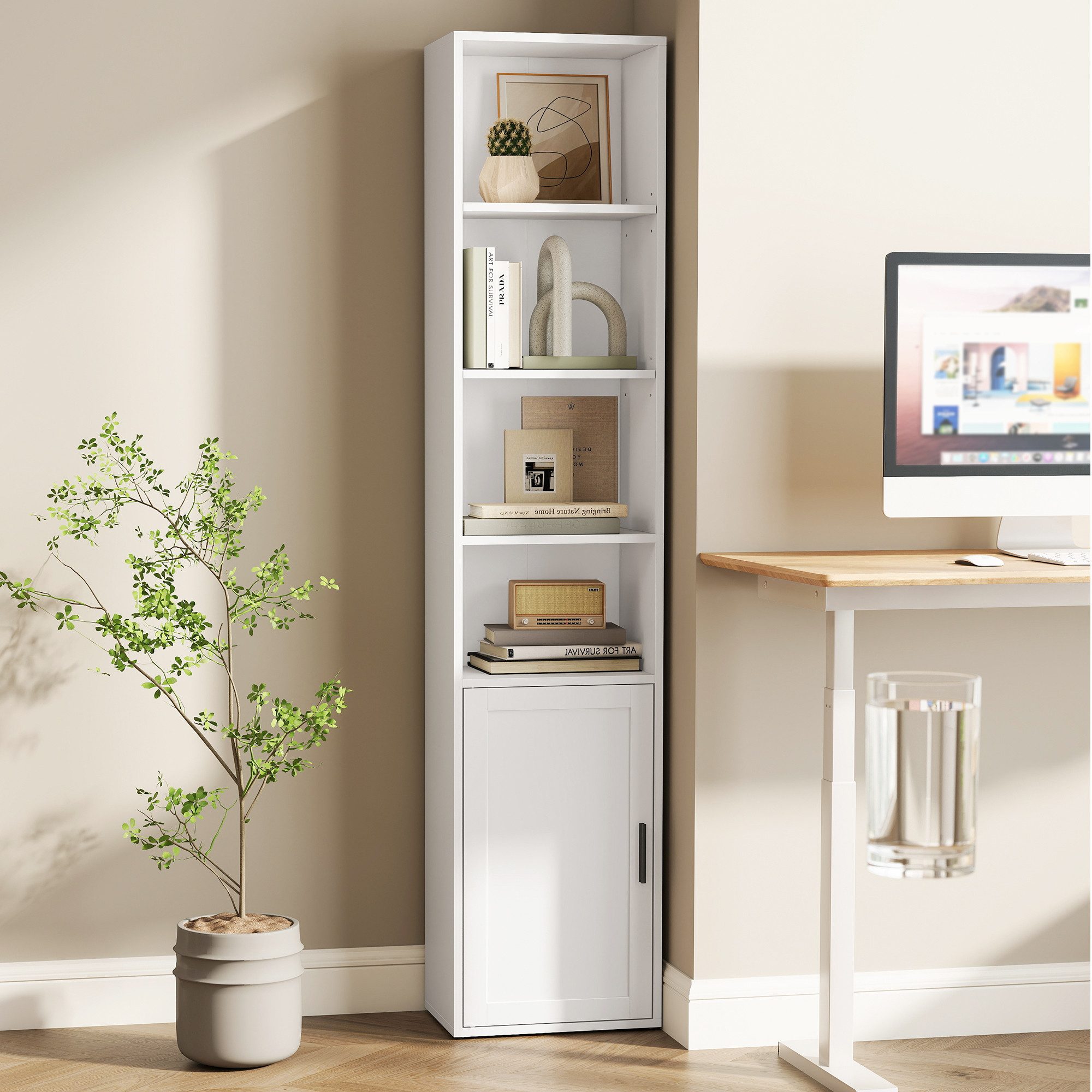 VASAGLE Bücherregal, 6-stöckiges hohes Regal, Standregal mit Tür und offene günstig online kaufen