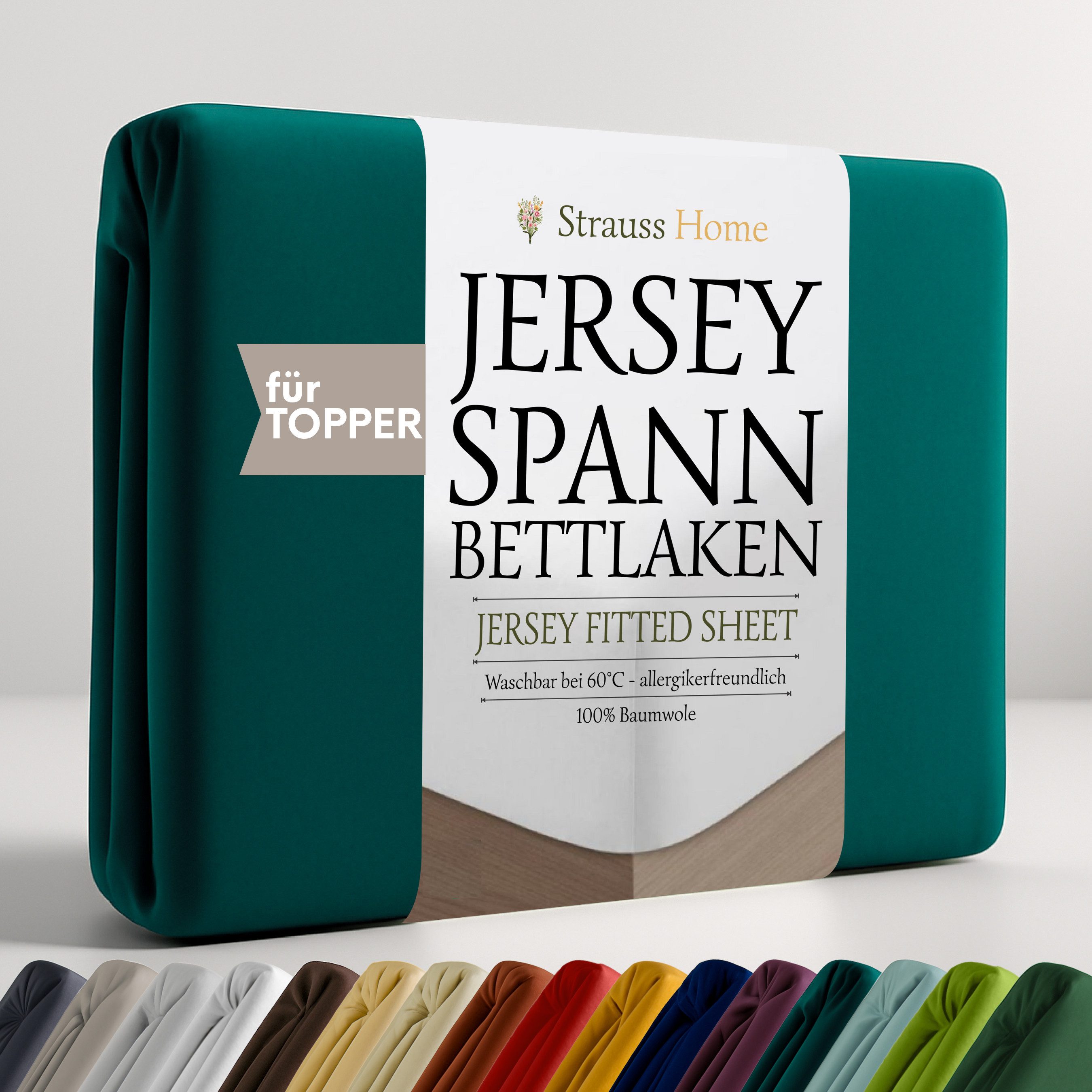 Strauss Home Spannbettlaken Premium Topper Spannbettlaken 150GSM für Matratzen-Topper 10cm Höhe, Gummizug: Rundumgummi, für Topper mit einer Höhe von 10cm, OEKO-TEX zertifiziert