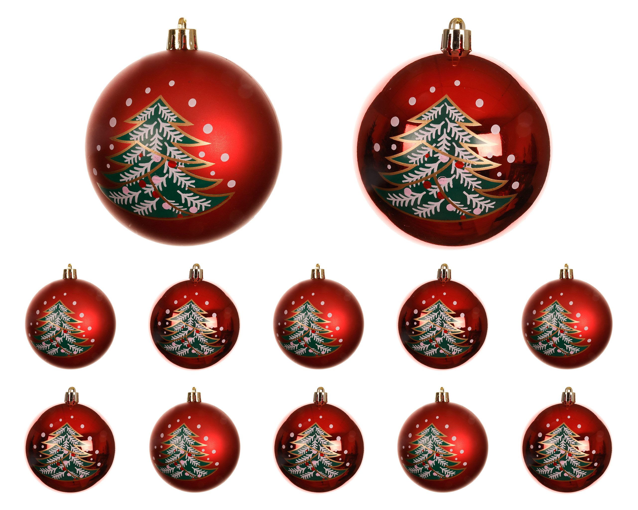 Kaemingk Weihnachtsbaumkugel, Weihnachtskugeln Kunststoff 8cm mit Tannenbaum Motiv 12er Set Rot