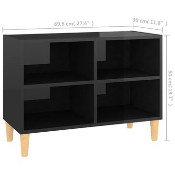 furnicato TV-Schrank mit Massivholz-Beinen Hochglanz-Schwarz 69,5x30x50cm