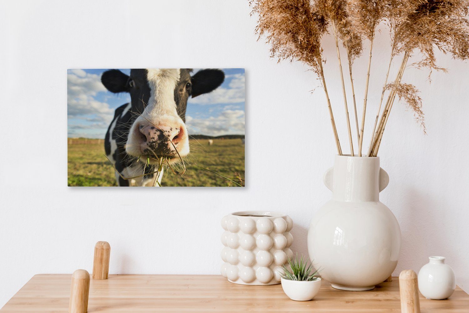 Leinwandbilder, Kühe cm St), - OneMillionCanvasses® Gras, Wanddeko, (1 Bauernhof Wandbild - 30x20 Leinwandbild Aufhängefertig,