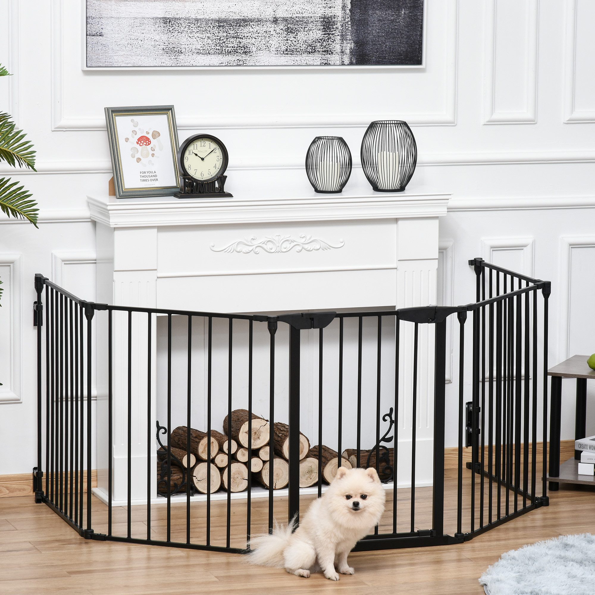 PawHut 2 in 1 Welpenauslauf 5-TLG Klappbar Absperrgitter Hund mit Tür, für kleine und mittelgroße Hunde, 300 x 74,5 cm, Metall, Schwarz