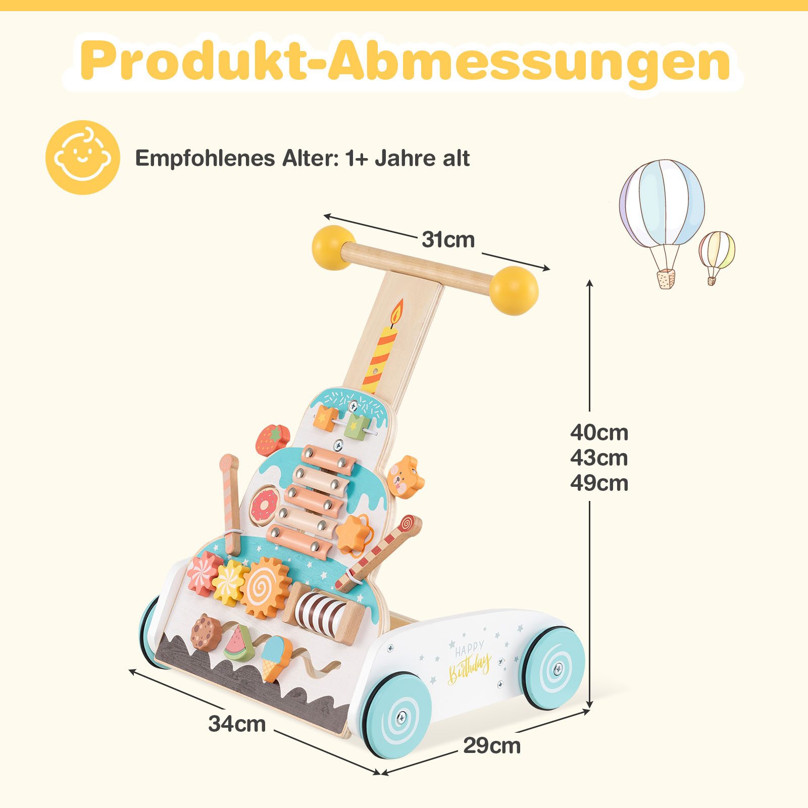 COSTWAY Lauflernwagen, Baby Walker Holz, höhenverstellbar, Montessori