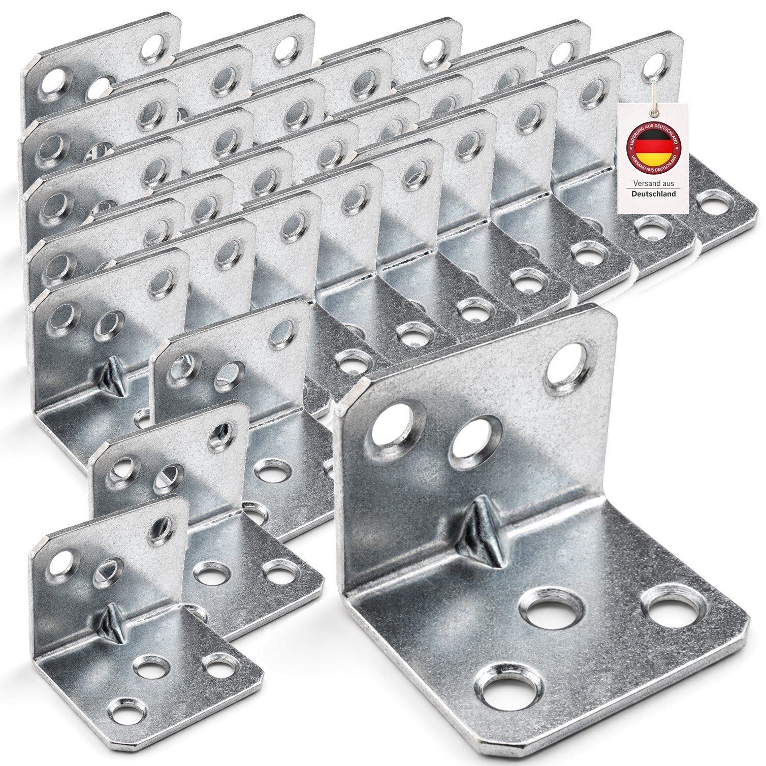 HOOZ Winkelverbinder Balkenverbinder Set 30 mm verzinkter Stahl für Innen & Außen 30 Stück, LxB: 36x30 mm, verzinkt, (L-Winkel für Holz, 30-St., Lochwinkel), Stabile Eck Montagewinkel aus verzinktem Stahl