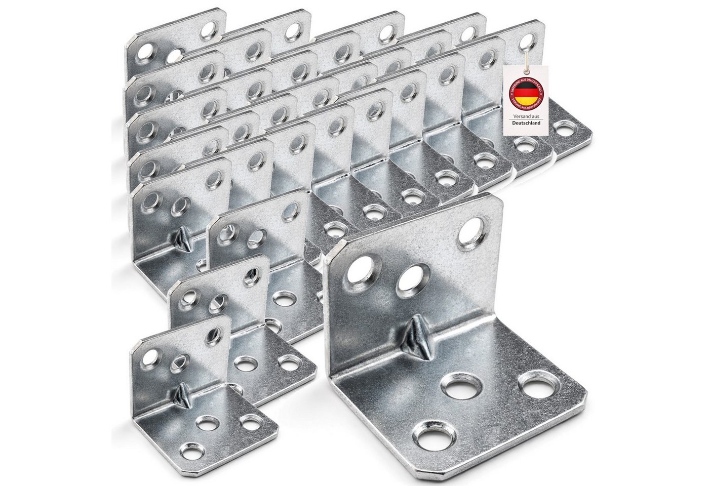 HOOZ Winkelverbinder Balkenverbinder Set 30 mm verzinkter Stahl für Innen & Außen 30 Stück, LxB: 36x30 mm, verzinkt, (L-Winkel für Holz, 30-St., Lochwinkel), Stabile Eck Montagewinkel aus verzinktem Stahl