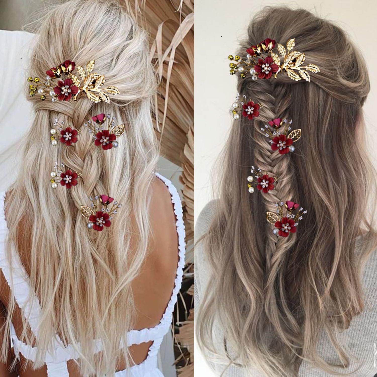 Bomiclss Haarspange 5 Stück Braut Haarnadeln Hochzeit mit Kristall & Perlen, Hochzeit Haarnadeln, Blumen Perlen Braut Haarschmuck