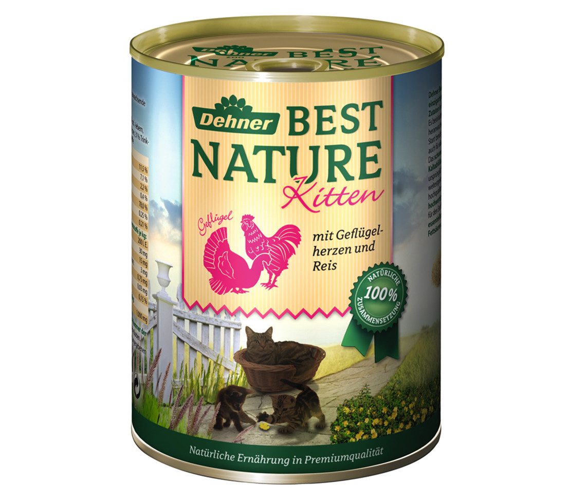 Dehner Best Nature Kitten Geflügelherzen / Reis, 6 x 400 g Dose Geflügel, Nassfutter für: Katze, Nassfutter für junge Katzen