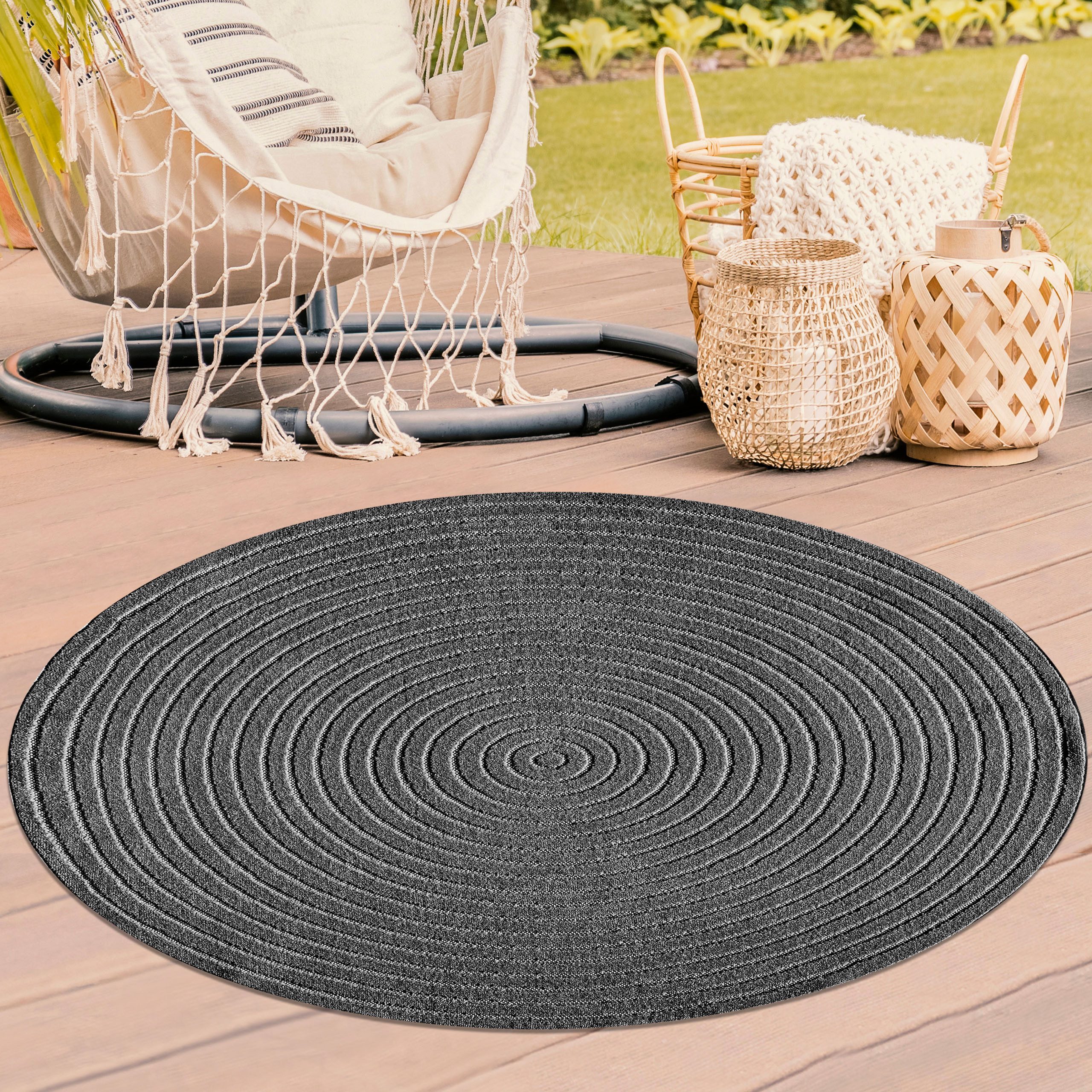 TeppichHome24 Outdoorteppich Outdoor Teppich Light Anthrazit rund robust vielseitig einsetzbar, Rechteckig, Höhe: 5 mm