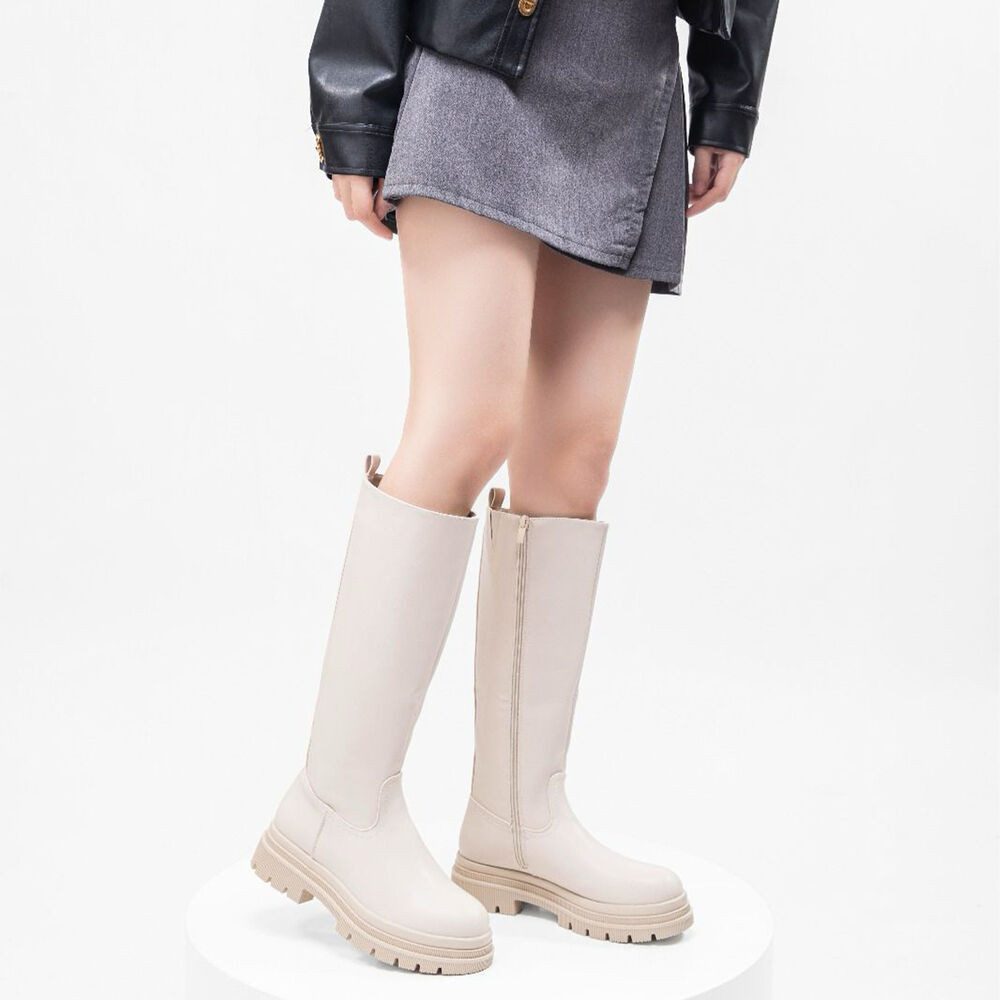 Ital-Design Modischer Damen Stiefel mit voluminösem Absatz Plateaustiefel (90153038) Blockabsatz Stiefel in Beige