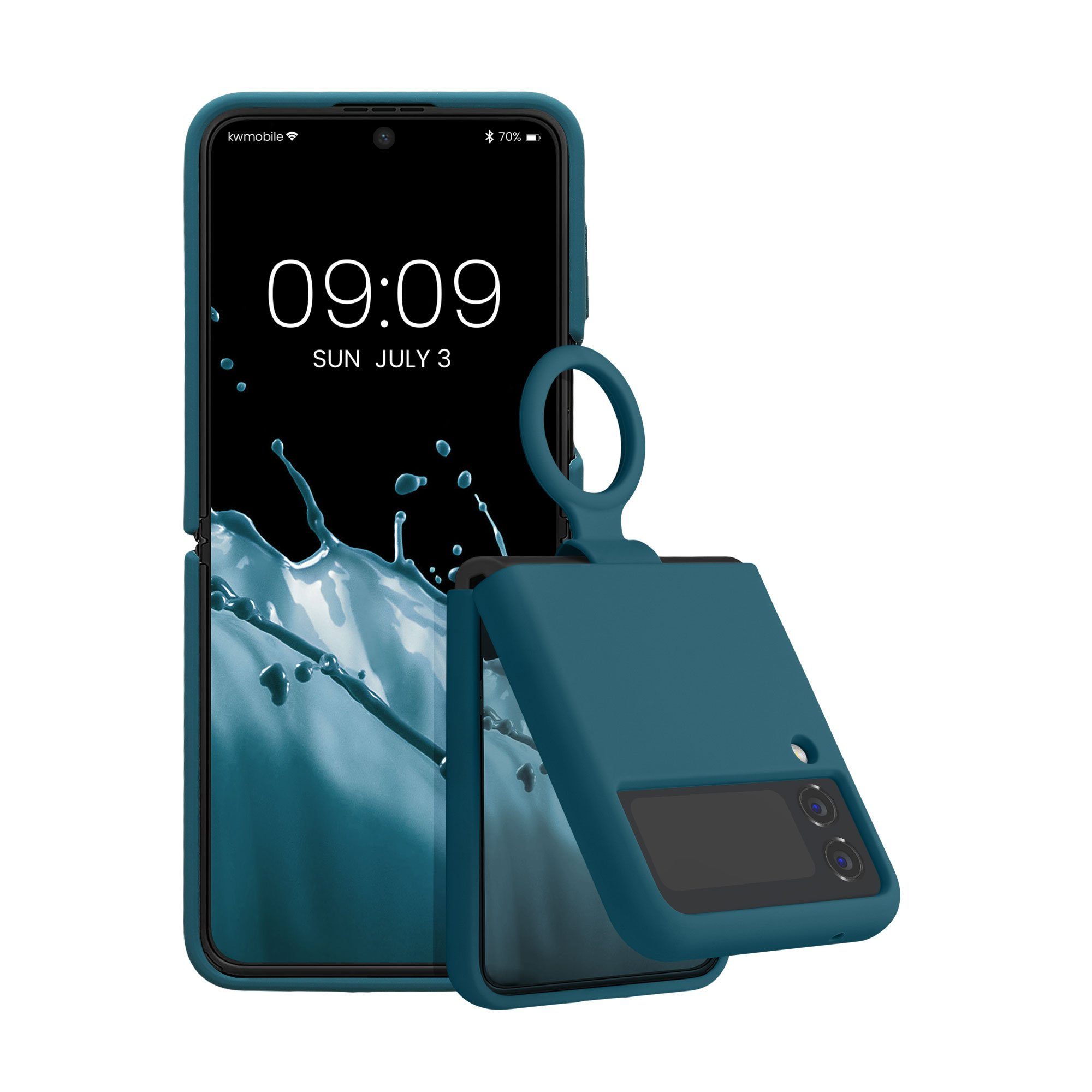 kwmobile Handyhülle Flip Soft Case für Samsung Galaxy Z Flip4, Silikon Hülle für Foldable Handy - Handyhülle in Petrol matt