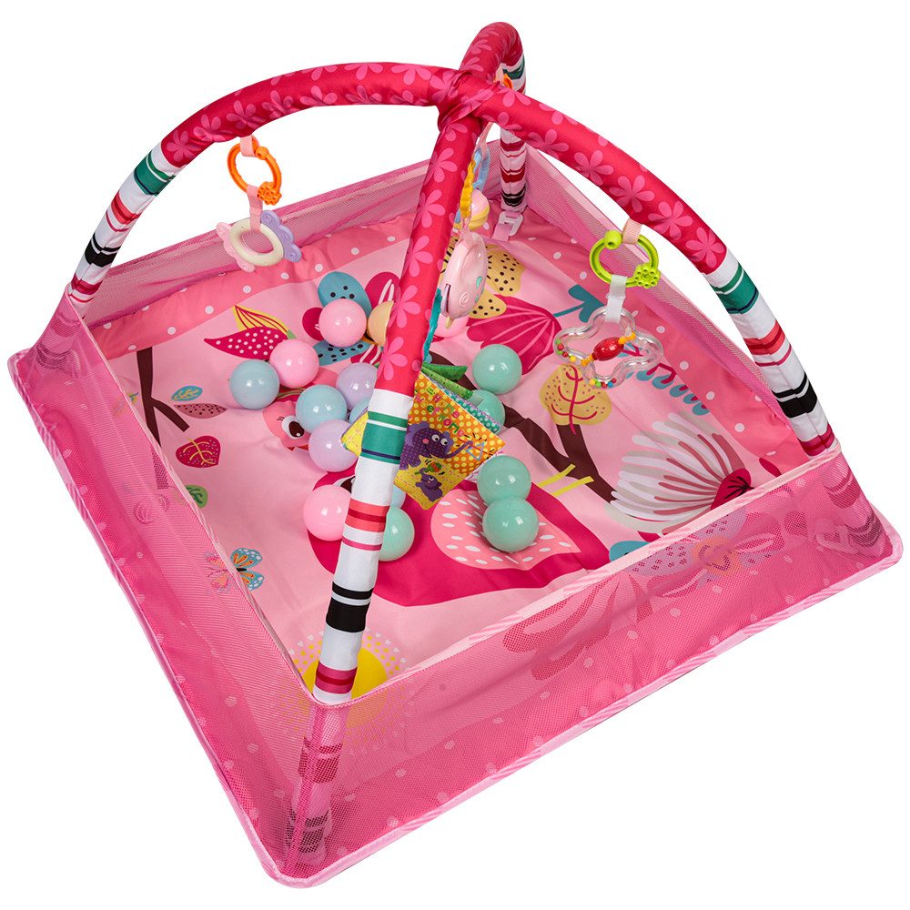 JEOBEST Spielbogen Krabbeldecke, Spieldecke mit Bällebad, Padded Mat for Newborns, mit Spielzeug und 18 Bälle