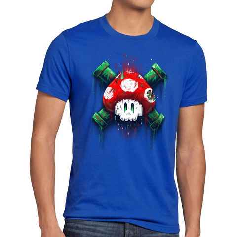 style3 Print-Shirt Herren T-Shirt Mario Totenkopf videospiel super world switch snes n64 nintendo