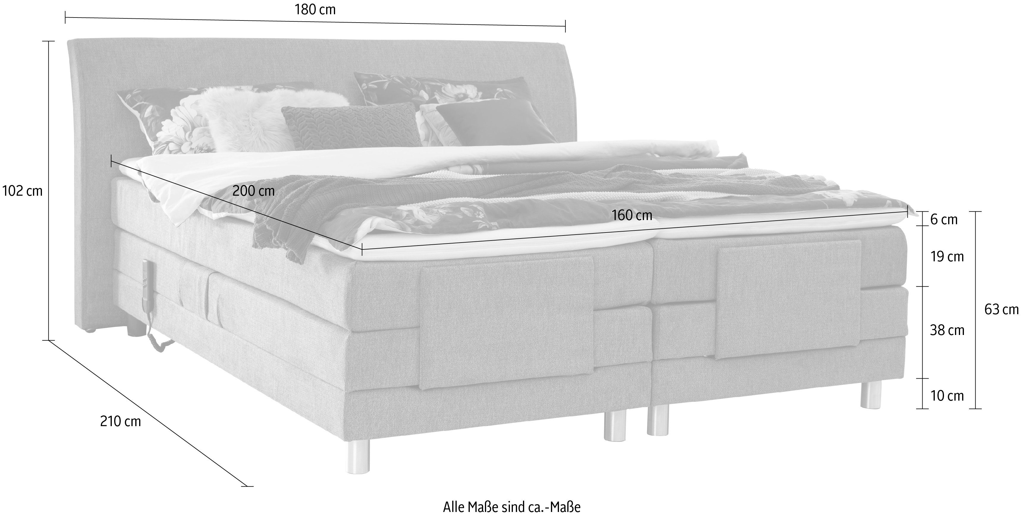 und hellgrau inklusive motorischer 39 trendline ADA Topper Edina, mit Boxspringbett Matratzen TCM Verstellung,