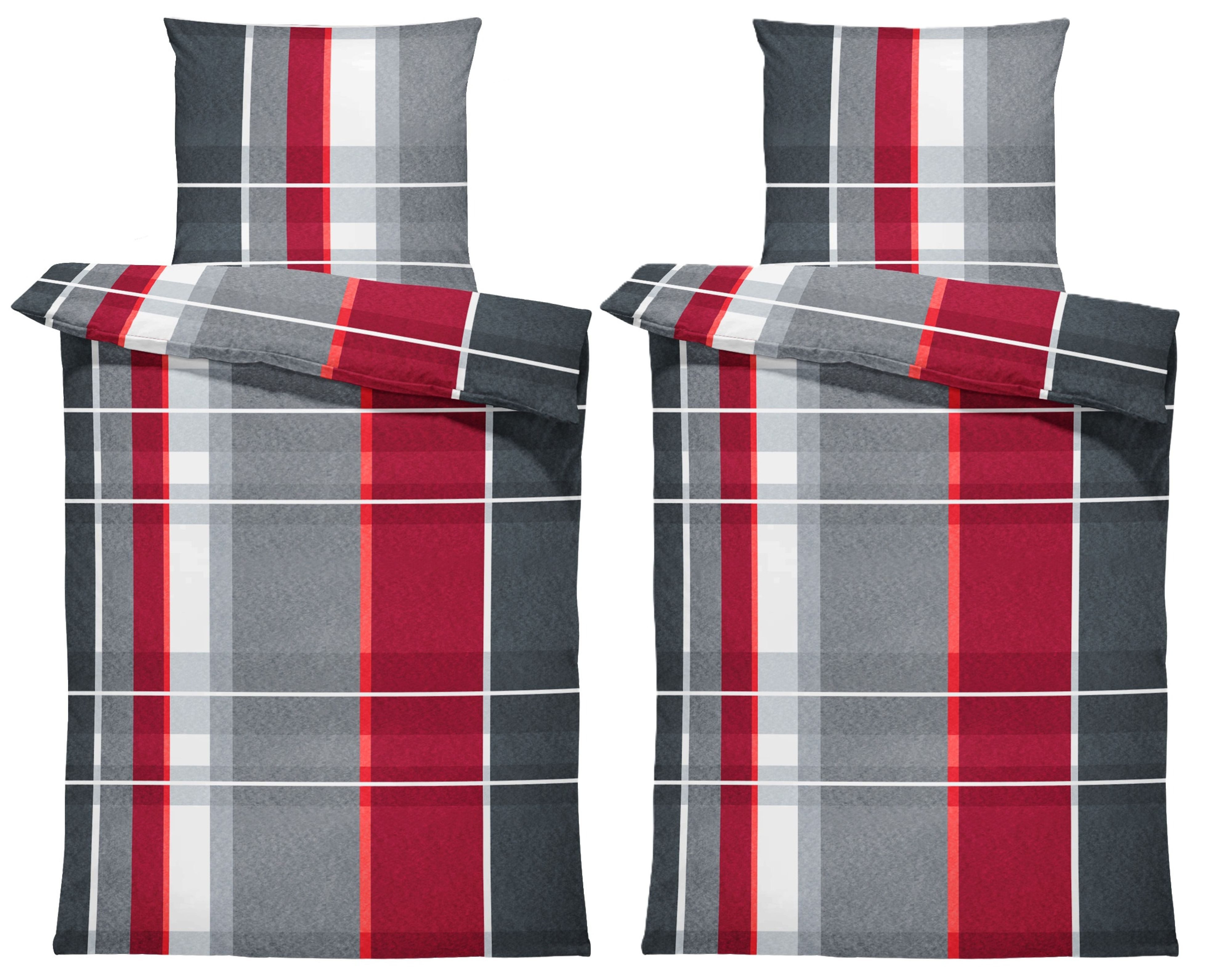 One Home Bettwäsche Winter Thermofleece, Fleece, 4 teilig, Kariert gestreift, kuschelig flauschig warm weich Modern