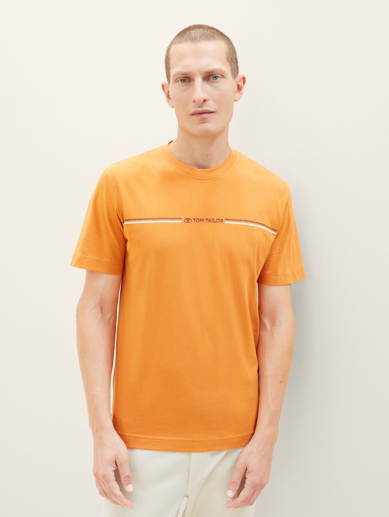 TOM TAILOR T-Shirt cream mit orange tomato T-Shirt Print