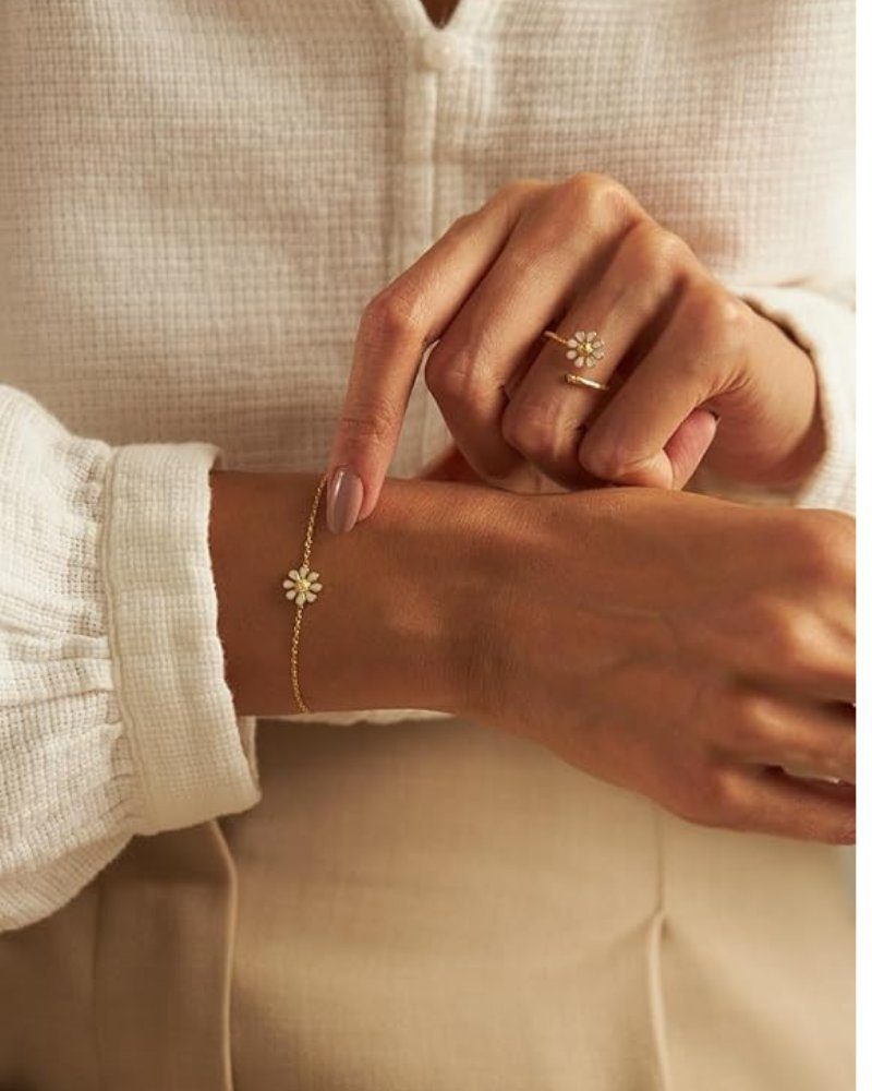 Armband Daisy Zirkonia mit I, Gänseblümchen Einzelstück Armband Einzelstück® Gold mit