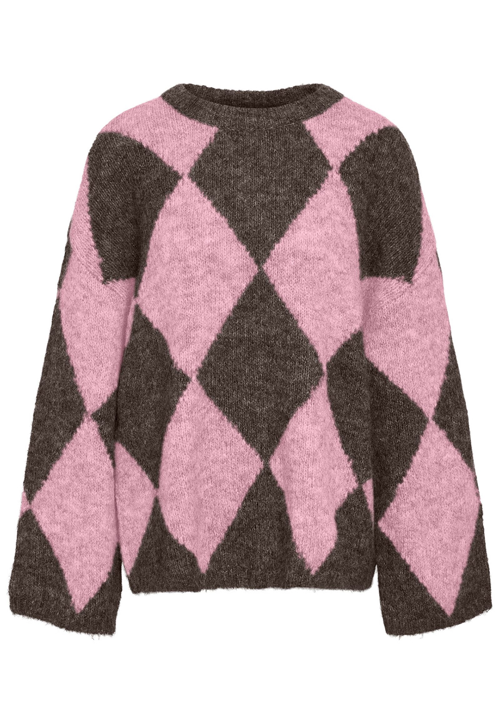 Noisy may Strickpullover Rautenmuster Rundhals Loose Fit Langarm für Damen (1-tlg) Recyceltes Material, Nachhaltigkeit, Rautenoptik, Wolle