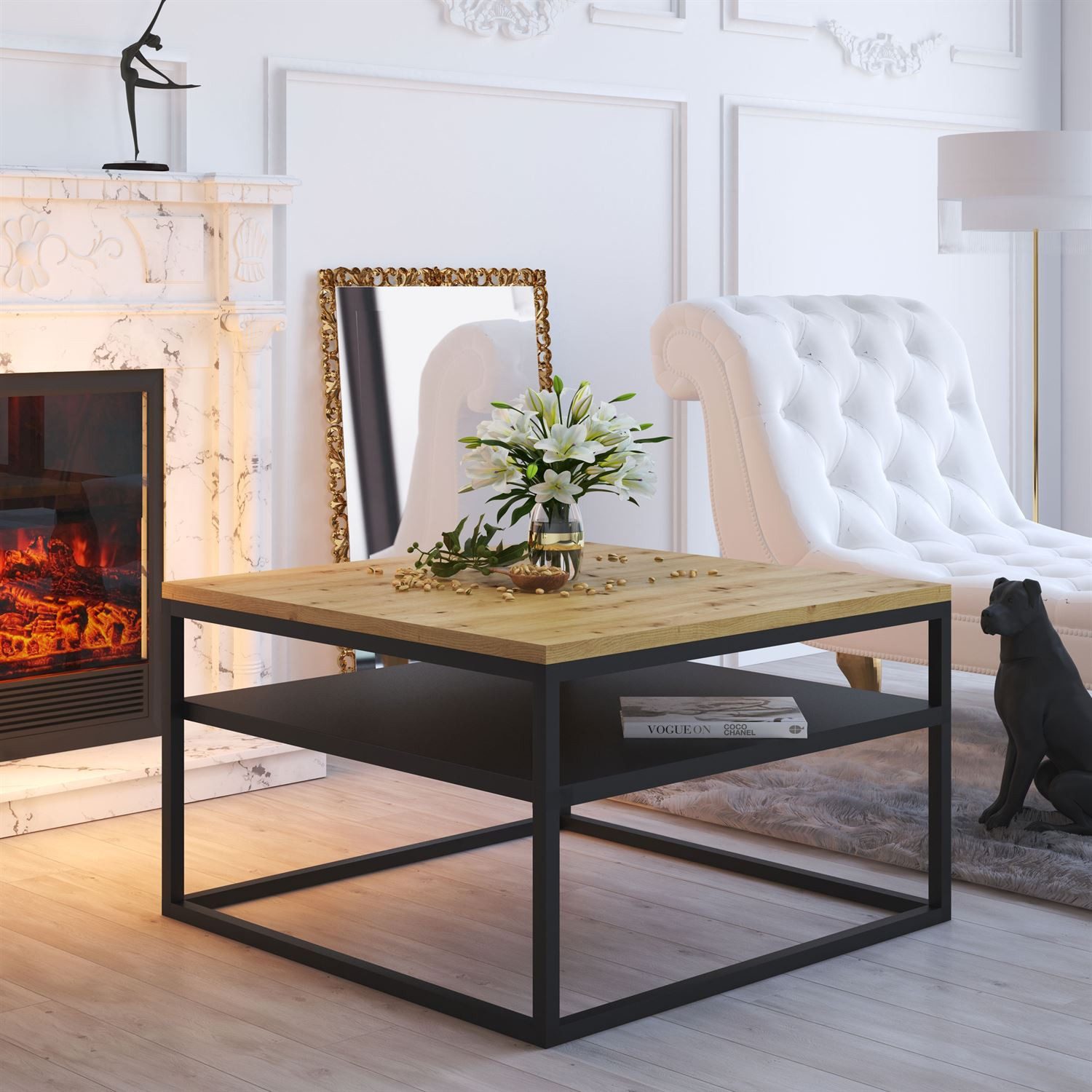 Lookway Couchtisch NOVA LOFT mit Ablage auf schwarzem Gestell (1x Tisch), B günstig online kaufen