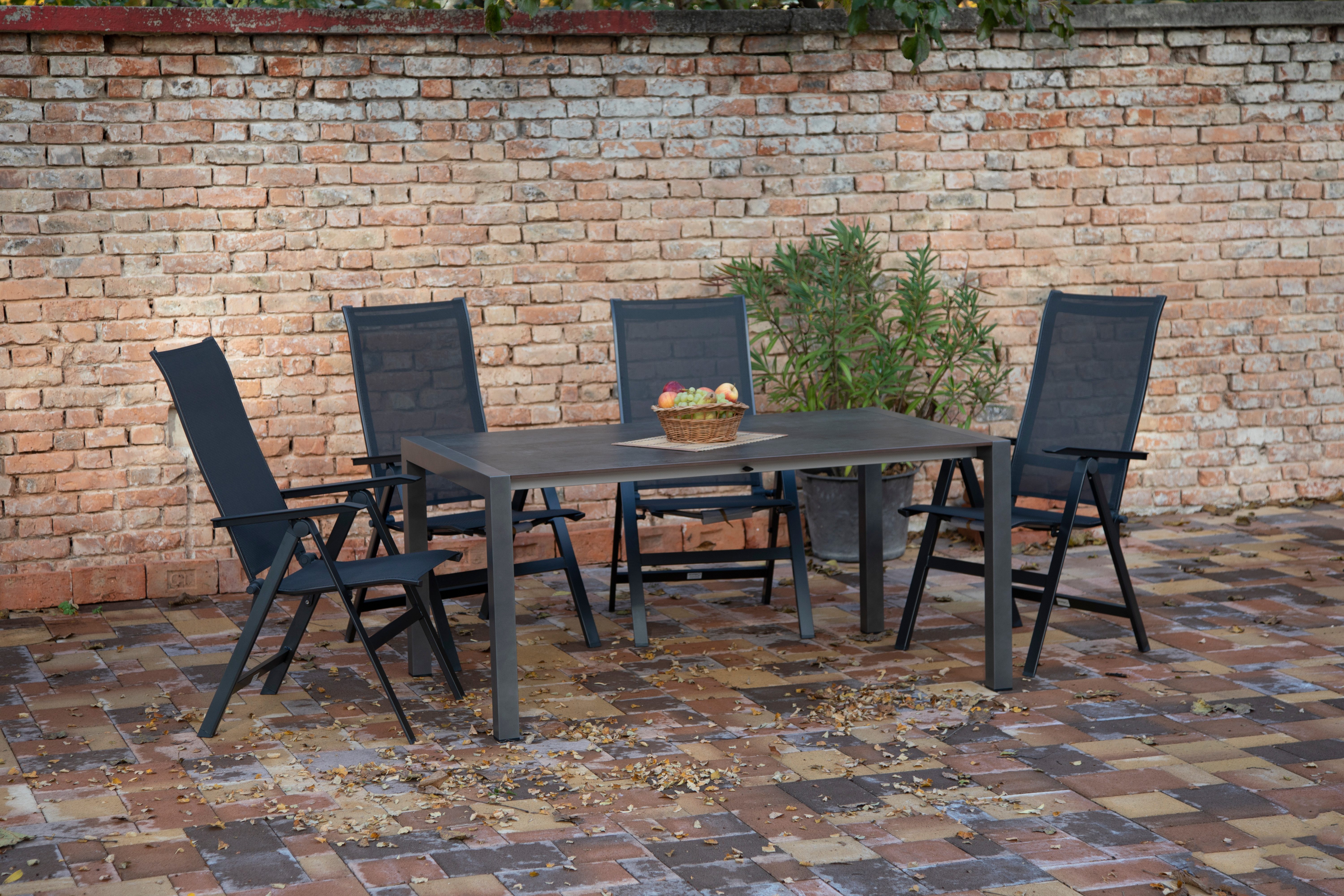 acamp Garten-Essgruppe 5-teilige Sitzgruppe 4 x Gartenstuhl, 1 x ausziehbarer Gartentisch