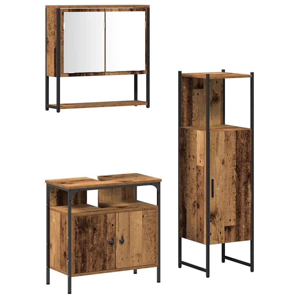 vidaXL Badezimmer-Set Badezimmermöbel-Set 3 Stk. Braun Holzwerkstoff, (3-St)