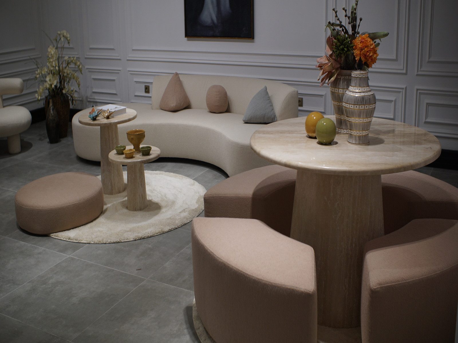 JVmoebel Sofa Beige Sitzgarnitur aus Stoff mit Couchtischen, 11 Teile