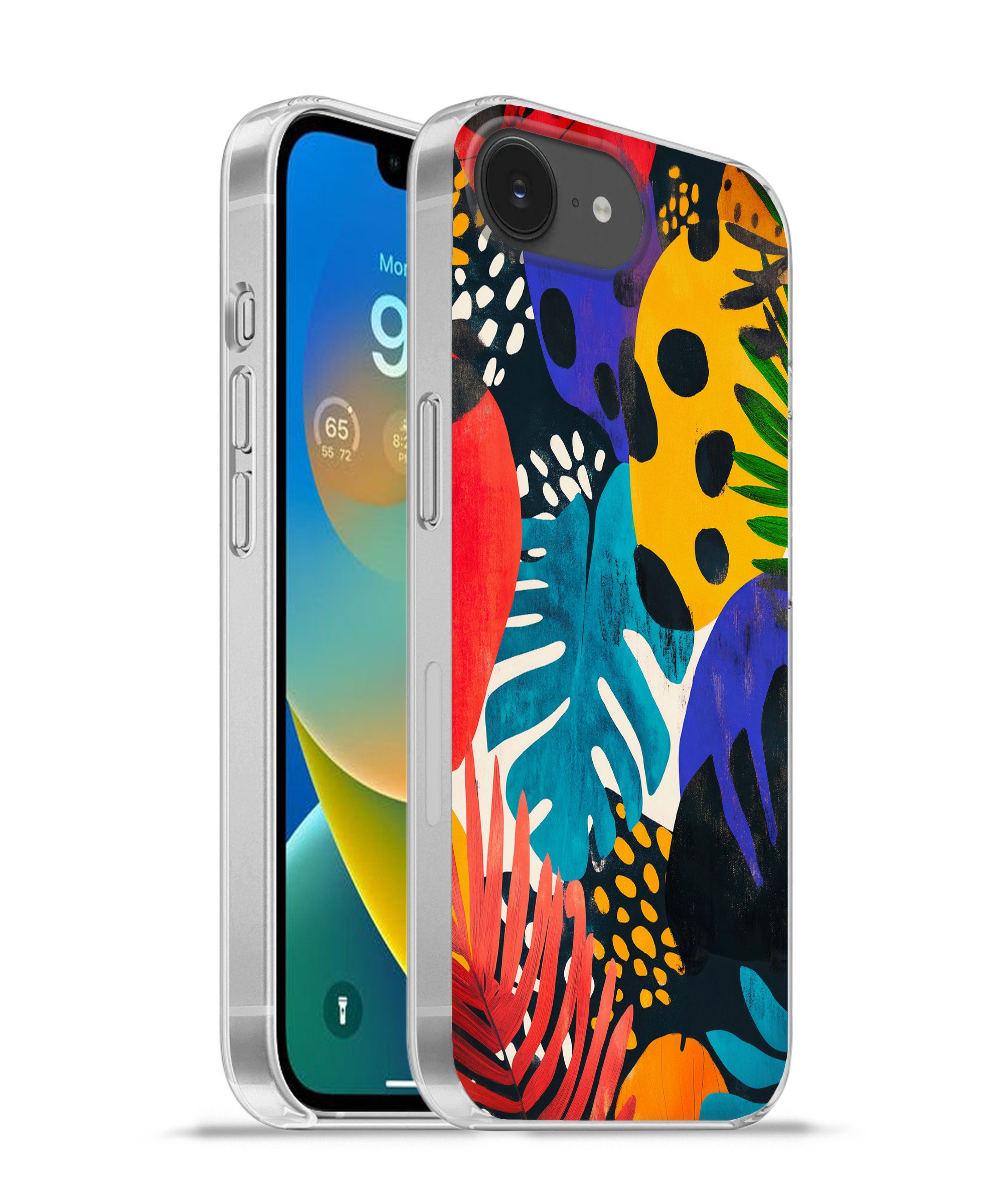 MuchoWow Handyhülle für Apple iPhone 16e Blätter - Formen - Abstrakt - Farbenfroh, Smartphone-Bumper, Print, Handy Schutzhülle Dünn