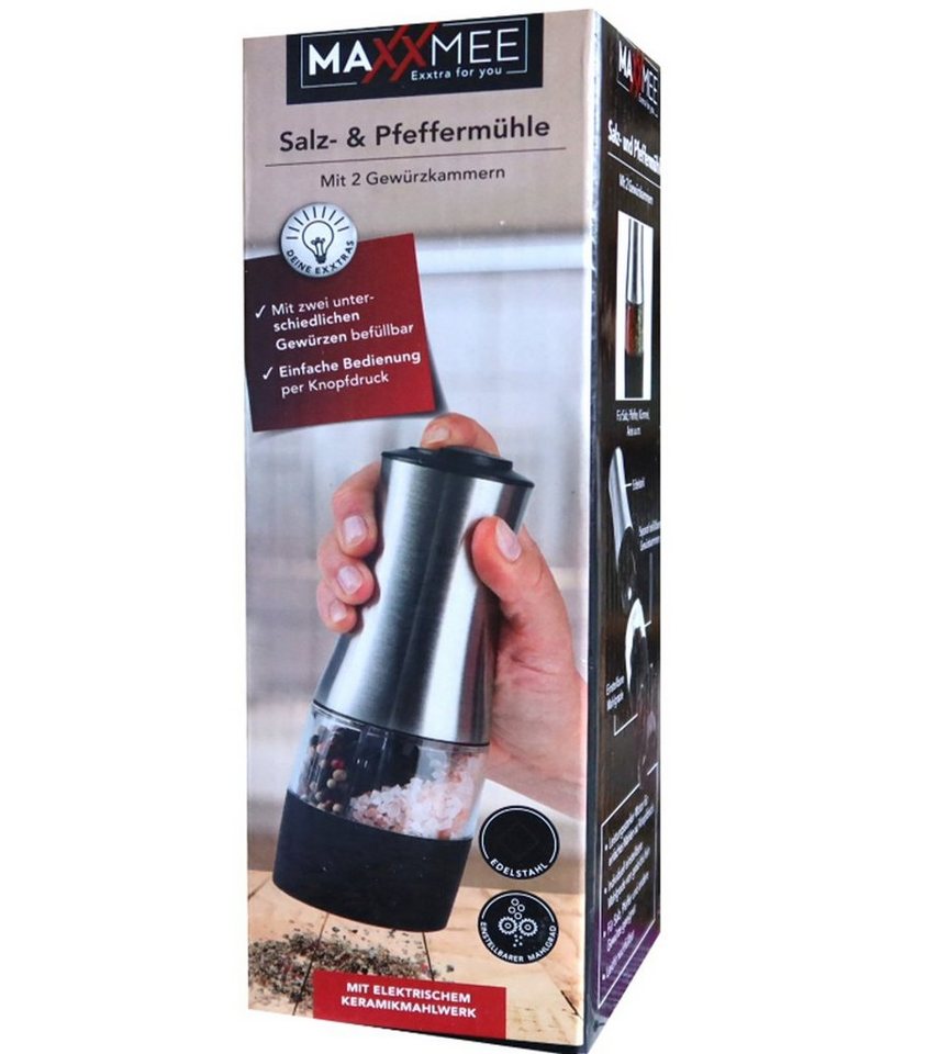 MAXXMEE Salz/Pfeffermühle 2in1, Gewürzmühle Keramik Doppelfunktion Edelstahl Glas MAXXMEE Salz/Pfeffermühle 2in1, Gewürzmühle Keramik Doppelfunktion Edelstahl Glas