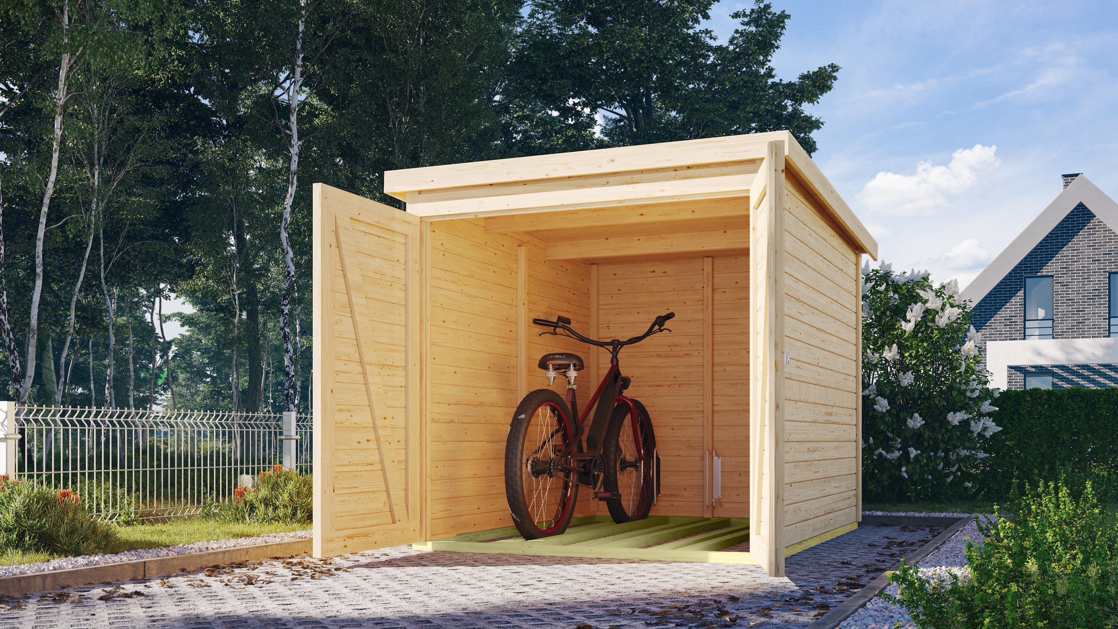 Karibu Fahrradbox Fahrradgarage mit Einschub und Halterung für bis zu 3 Fahrräder, Made in Germany, BxTxH: 162,5x216x167 cm