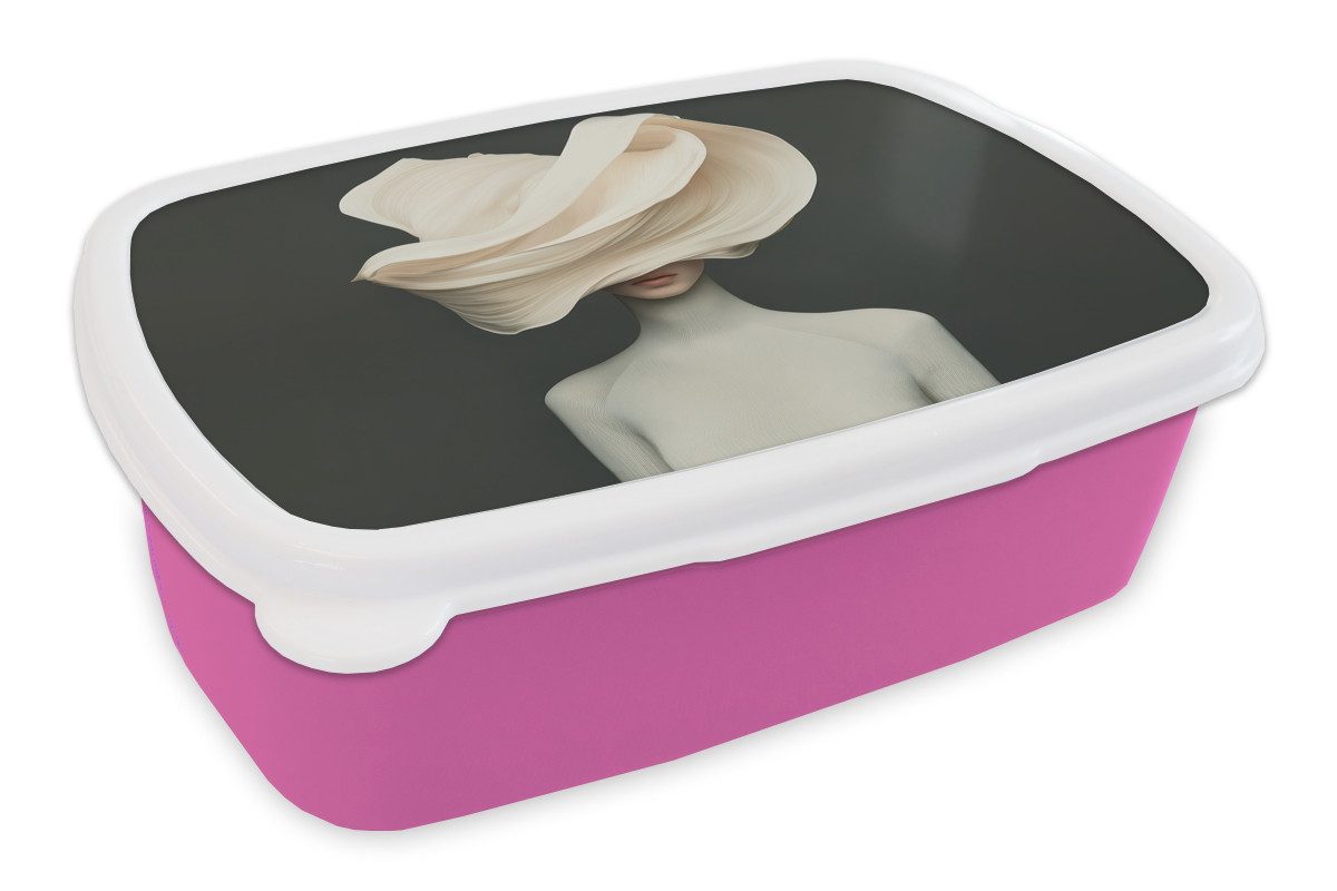 MuchoWow Lunchbox Frau - Beige - Hut, Kunststoff, (2-tlg), Brotdosen, Lunch Box, Brotbox für Kinder und Erwachsene