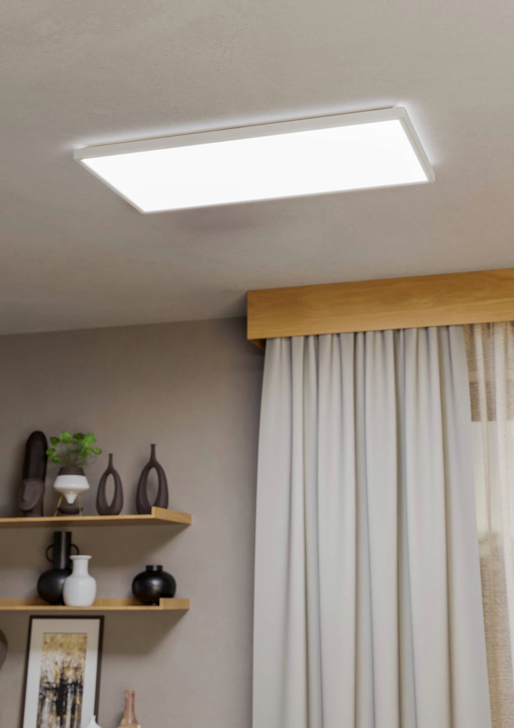 EGLO Deckenleuchte Rovito-Z Deckenlampe, IP44, Badezimmerlampe aus Kunststoff, Lampe, Farbwechsel, LED fest integriert, Neutralweiß, Kaltweiß, Warmweiß, Wand-/Deckenleuchte - L57 x B30 x H3 cm - weiß - 17,2W inkl.