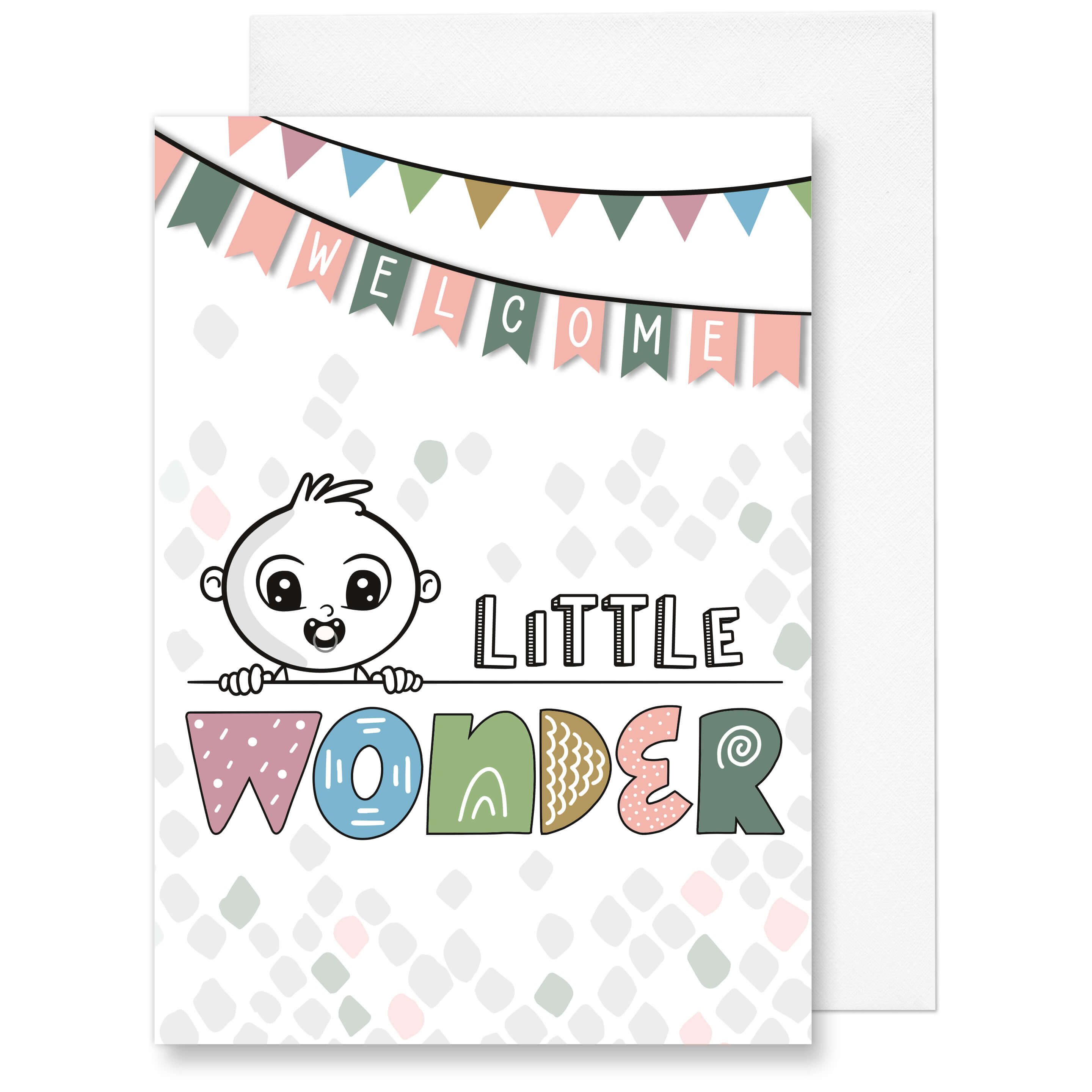 TOBJA Grußkarte Baby Karte "WELCOME LITTLE WONDER" inkl. Umschlag, Mutter.