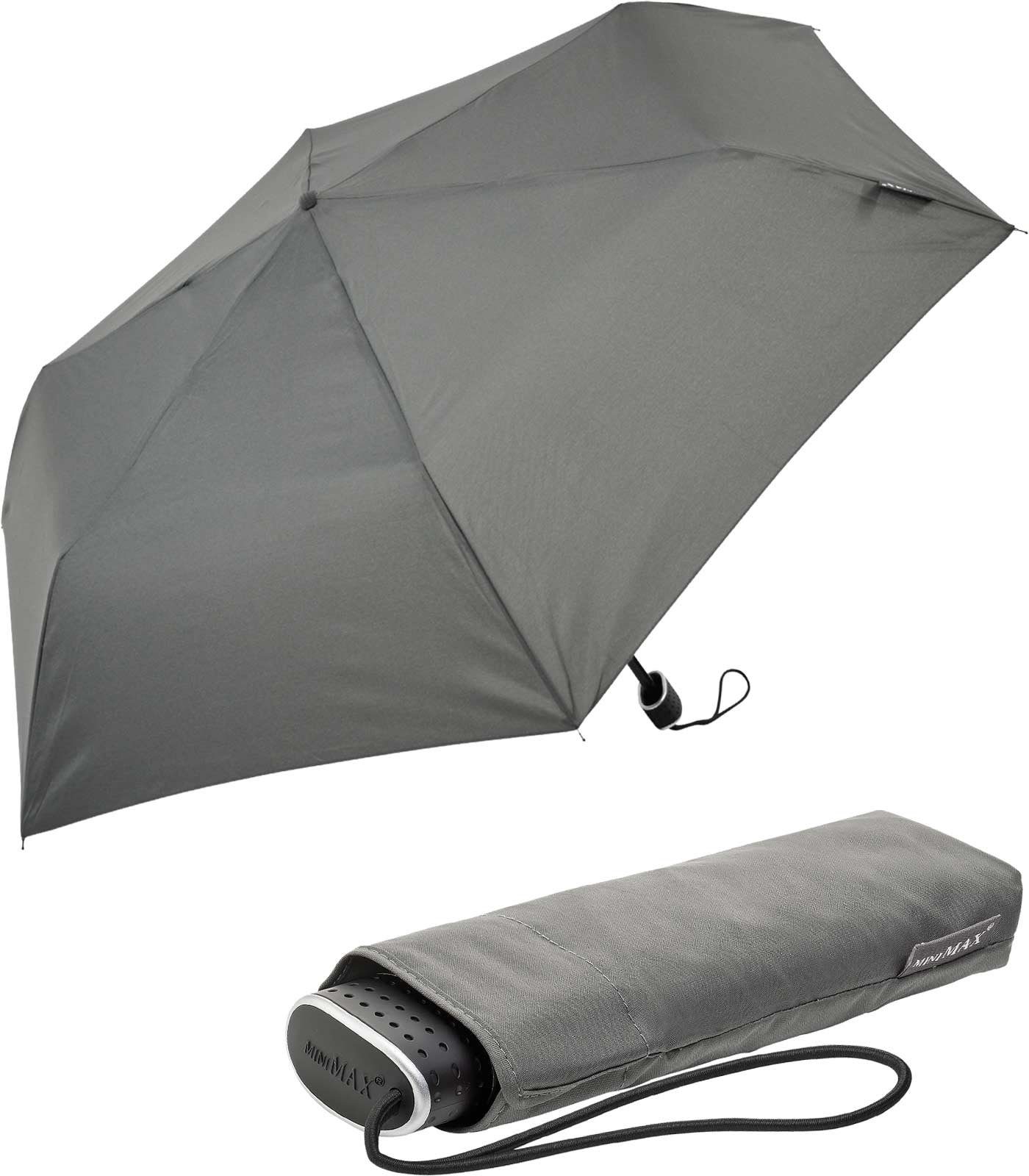 Impliva Taschenregenschirm miniMAX® Flat leichter flacher Schirm, perfekt für das Reisegepäck grau