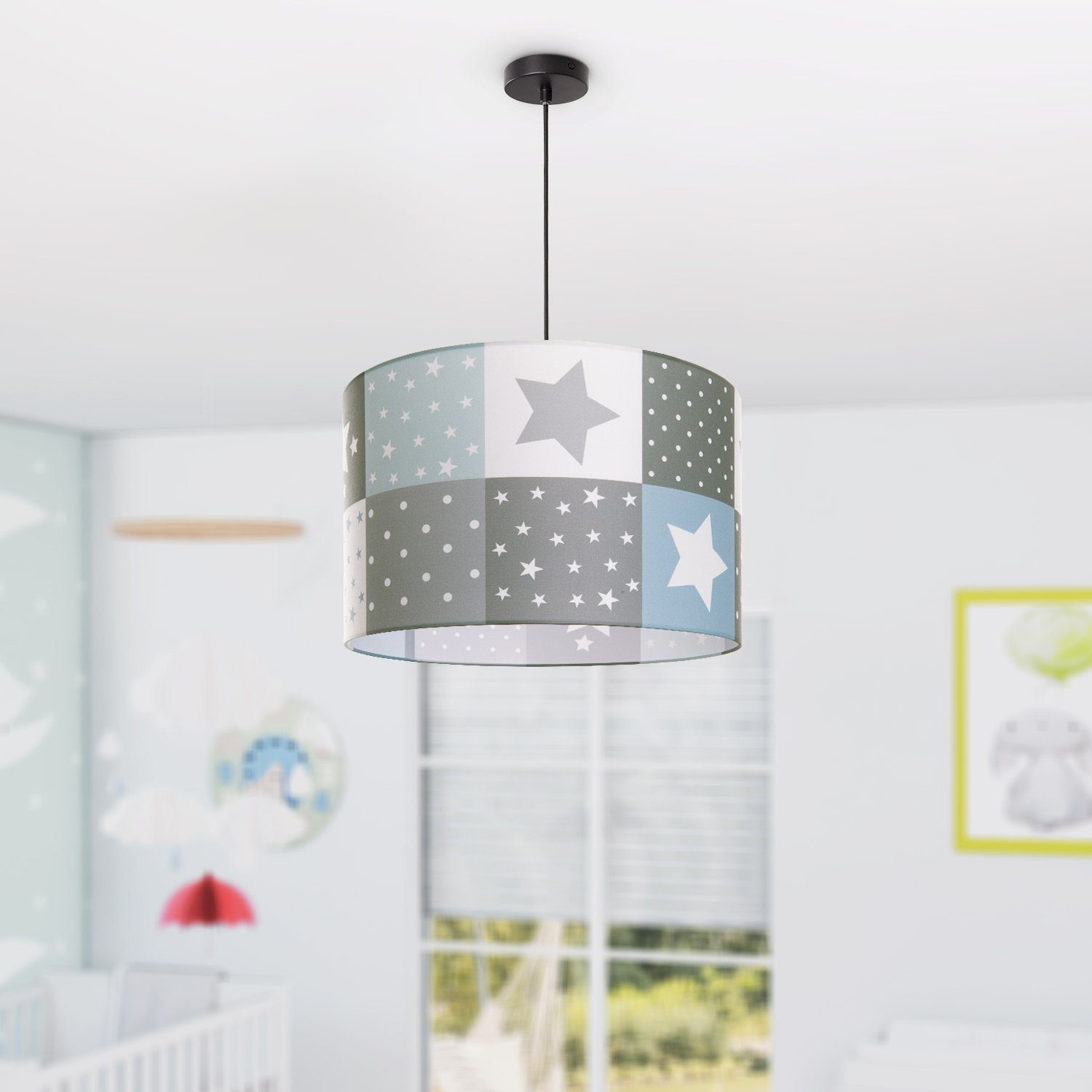 Kinderlampe 345, Pendelleuchte Deckenlampe ohne Kinderzimmer E27 Cosmo Paco Motiv LED Sternen Lampe Leuchtmittel, Home