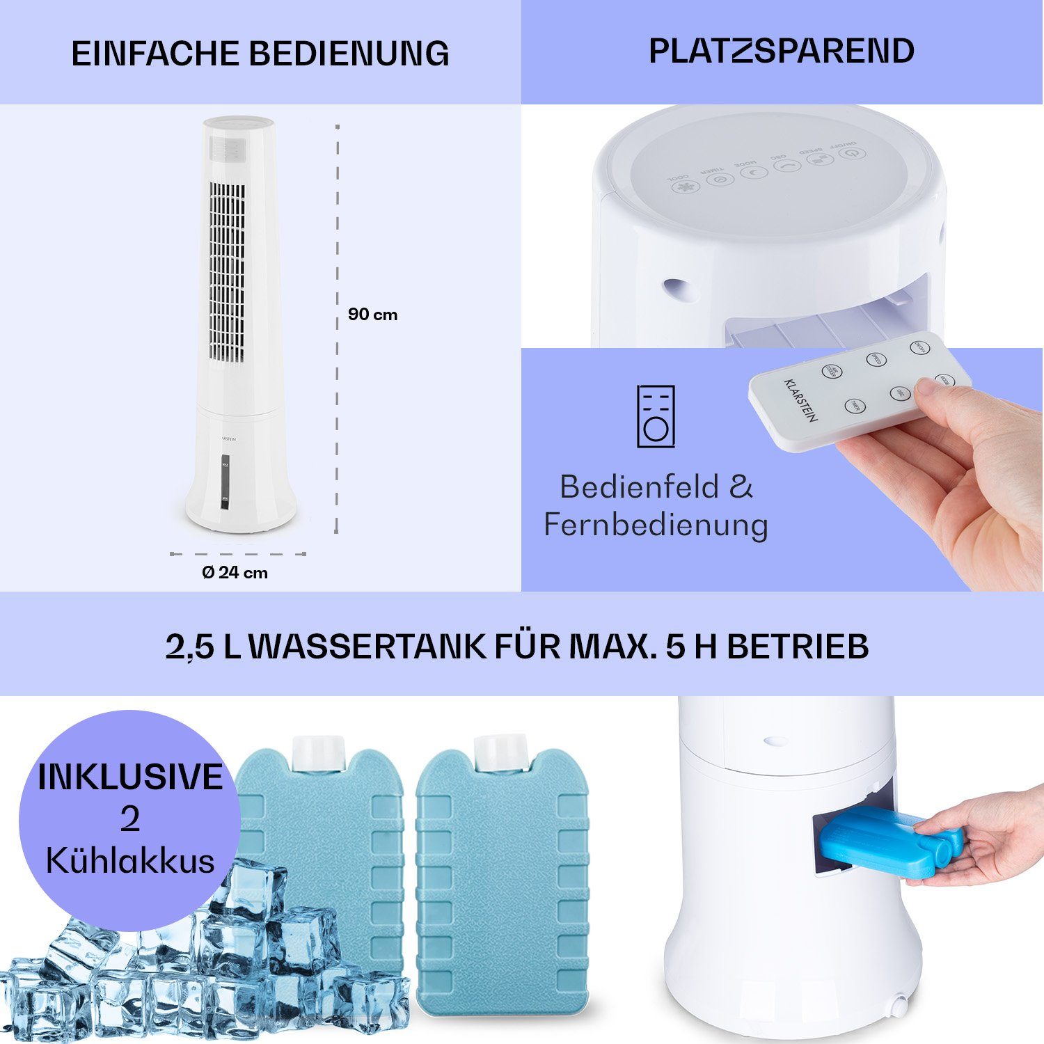 Eis & Abluftschlauch 3-in-1 Ventilatorkombigerät mobil Wasserkühlung Luftkühler, Weiß Klarstein mit ohne Highrise Klimagerät