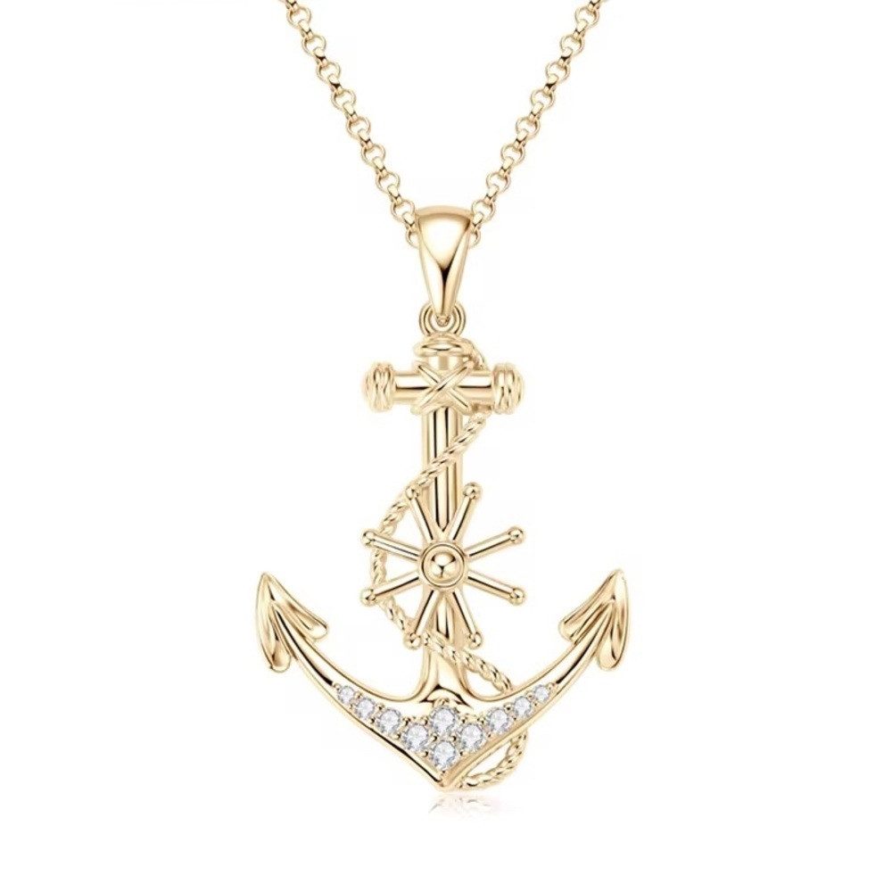 ROUGEMONT Kette mit Anhänger Exquisite Moissanit Halskette mit Anker 925 Silber 18K Gold 45cm, Echtschmuck mit Echtheitszertifikat