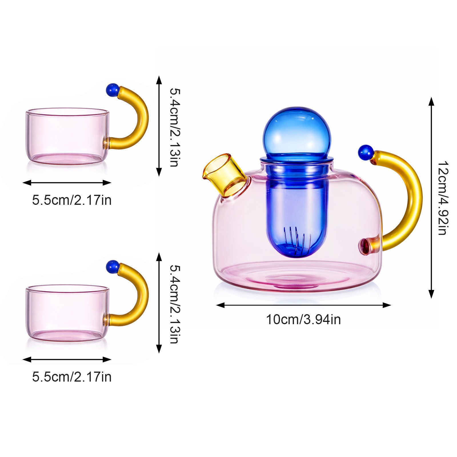 Youyijia Teekanne Teekannen Glas Teekanne Set mit 2 Tassen und herausnehmbarem Teesieb