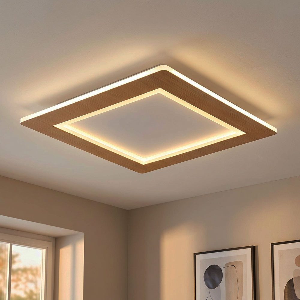 GLOBO LIGHTING LED Deckenleuchte, LED-Leuchtmittel fest verbaut, Farbwechsel, Neutralweiß, Kaltweiß, Warmweiß, Tageslichtweiß, Deckenleuchte Deckenlampe CCT LED Backlight Holzoptik quadratisch