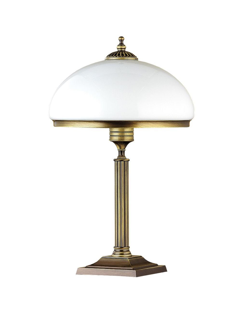Licht-Erlebnisse Nachttischlampe MARLOW, ohne Leuchtmittel, Tischlampe Glas Schirm 50 cm hoch in Messing antik Weiß