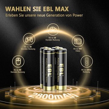 EBL AA Akku Pro Version 8 Stück - wiederaufladbare AA Batterien 2800mAh Akku