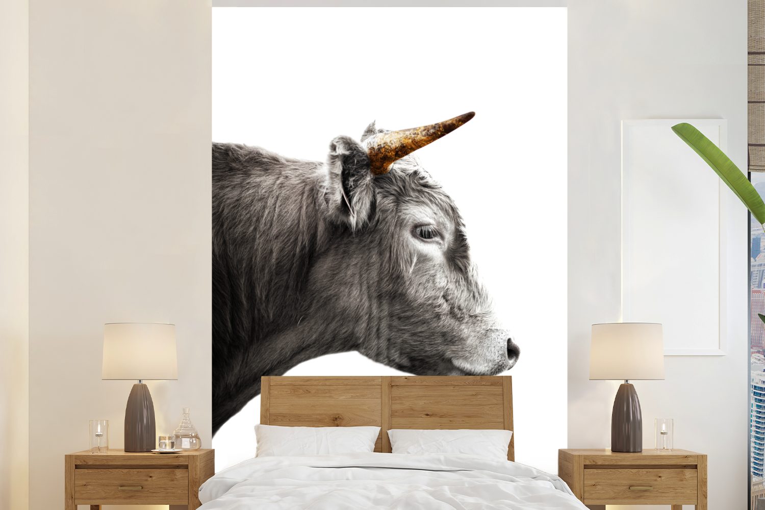 MuchoWow Fototapete Schottischer Highlander - Tiere - Kuh, Matt, bedruckt, (3 St), Montagefertig Vinyl Tapete für Wohnzimmer, Wandtapete